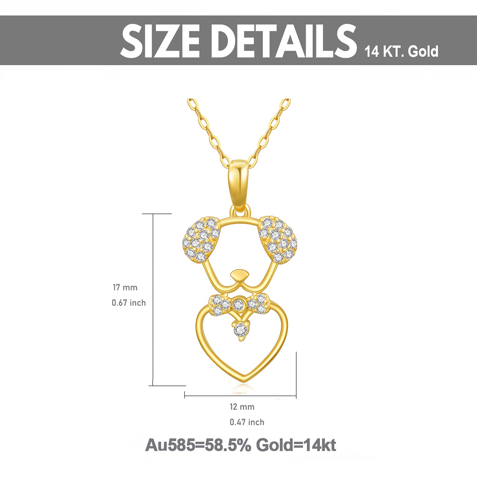 14K Real Gold Dog & Dragonfly Pendant Necklace for Women - Yellow Gold Animal Lover Jewelry Gift (16+1+1 inch) - Perfect for Birthday, Christmas & Everyday Wear