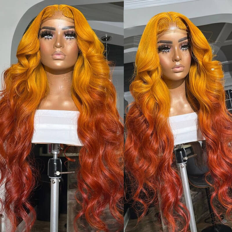 Eullair Golden Red Brown Ginger Body Wave Lace Front Wig - Ombre Blonde Straight Human Hair Wigs for Women | TikTok Hairstylist Style | Perfect for Cosplay, Daily Wear & Special Occasions
