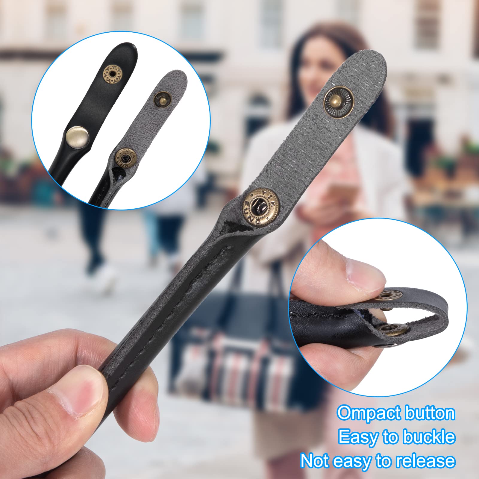Premium Replacement Handbag Handles Leather Straps with Snap Button - DIY Bag, Purse, Laptop Case & Briefcase Making Accessories - Perfect for Handcrafting, Repairing & Customizing Bags