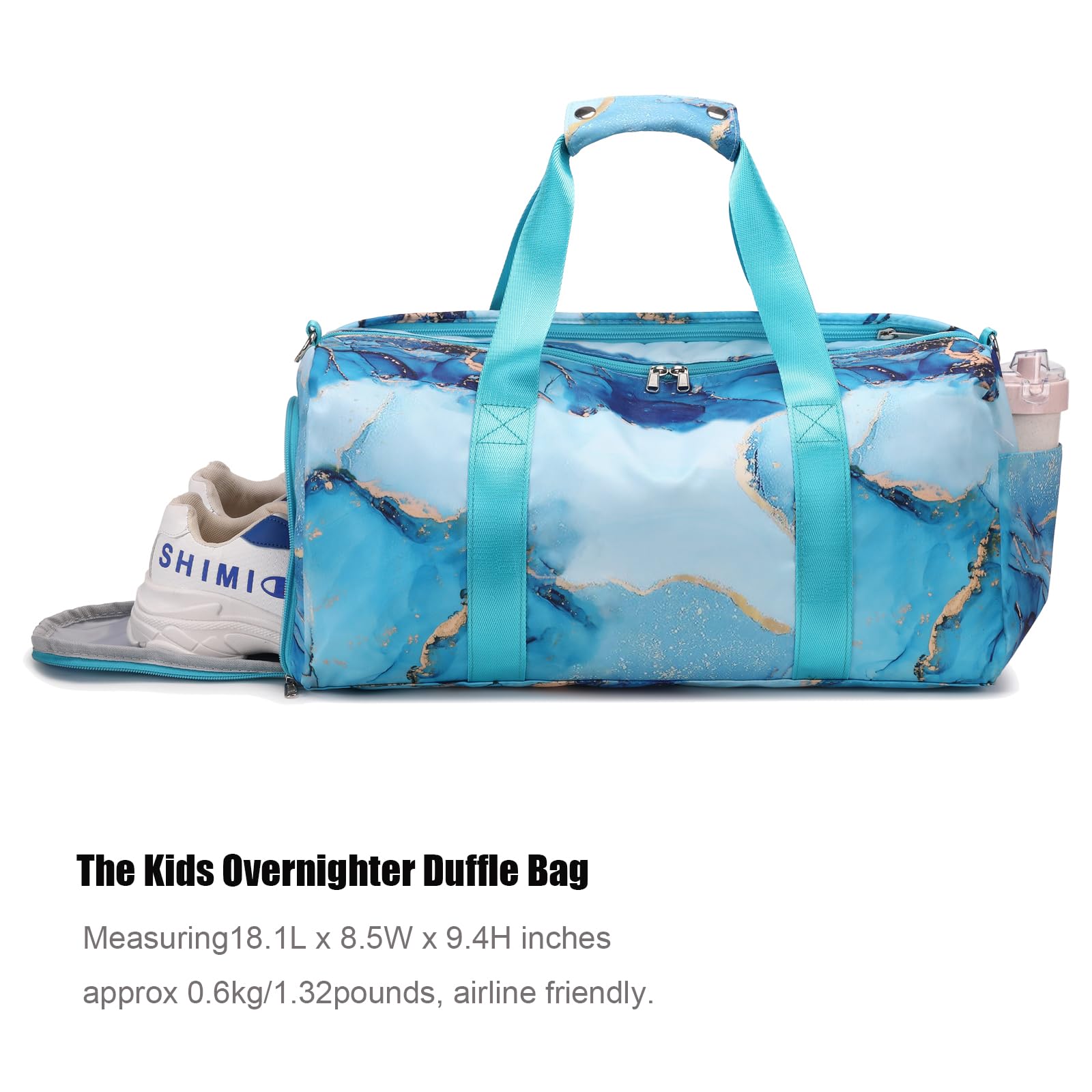 **Duffle Bag for Teens - Water-Resistant Sports Gym Bag with Shoe & Wet Clothes Compartments - Perfect for Dance, Swimming, Sleepover, Travel & Overnight Weekender - Gilded Cyan**    *(Use Case: Ideal for school sports, gym workouts, dance classes, swimming sessions, sleepovers, and weekend getaways.)*