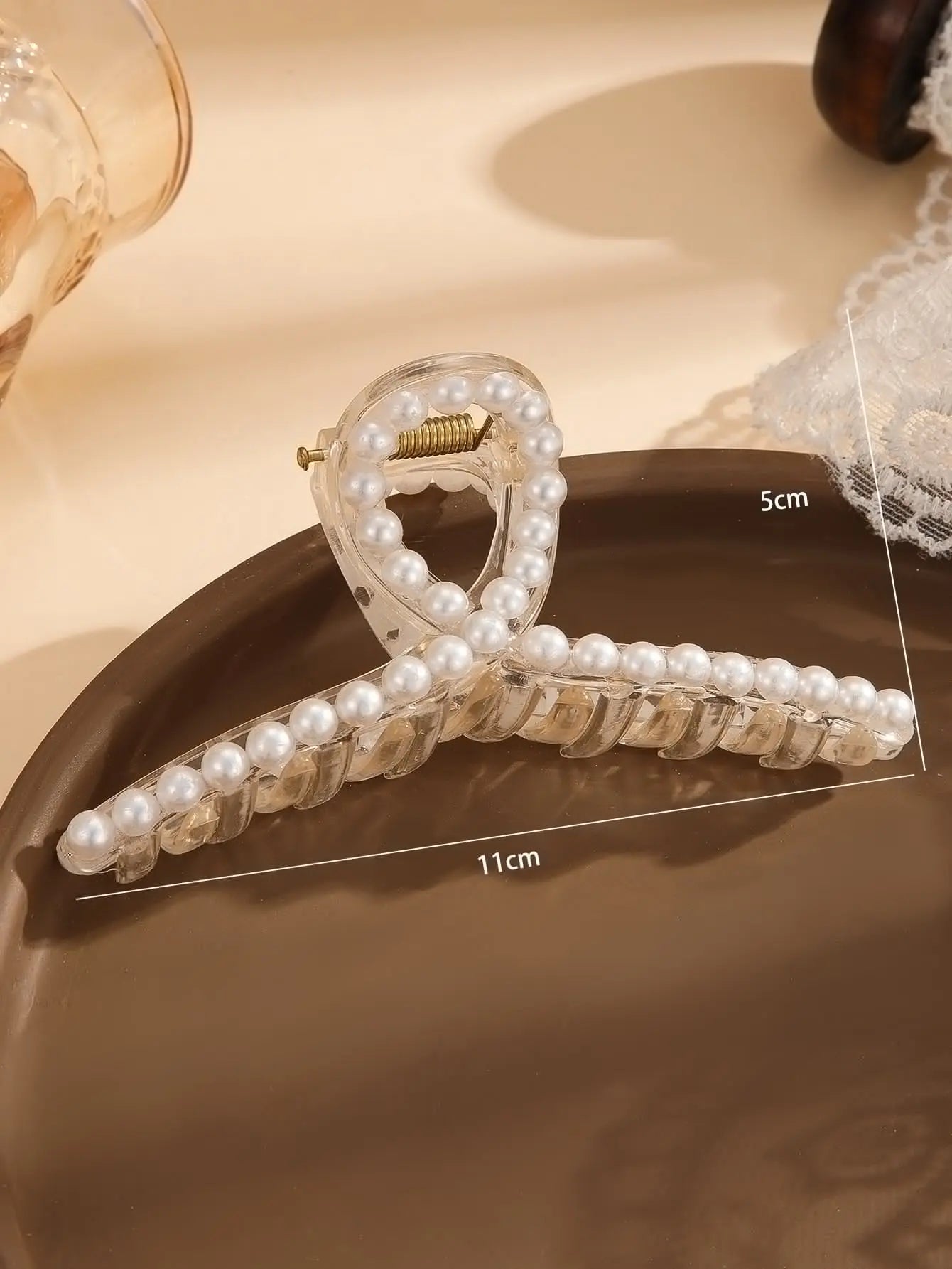 Large Pearl Hair Clip for Women - Korean Style Shark Clip Metal Hair Claw - Elegant Hair Accessories for Updos, Ponytails & Special Occasions