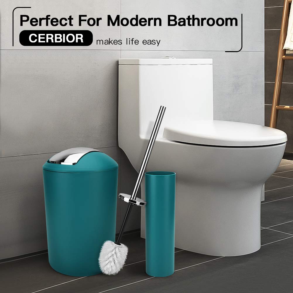 6-Piece Bathroom Accessories Set - Toothbrush Holder, Soap Dispenser, Trash Can, Tumbler Cup, Toilet Brush & Holder - Modern Deep Green Bathroom Decor - Perfect for Home, Apartment, and Guest Bathroom Organization