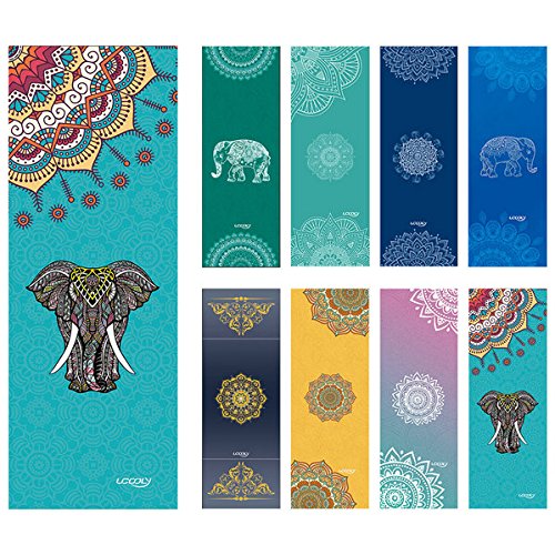 UCOOLY Non-Slip Microfiber Yoga Towel with Free Spray Bottle & Corner Pocket - Super Soft, Sweat Absorbent for Hot Yoga, Pilates, Fitness - 24x72 Inches (Elephant Blue) - Perfect for Home Workouts, Studio Sessions and Travel Yoga Practice