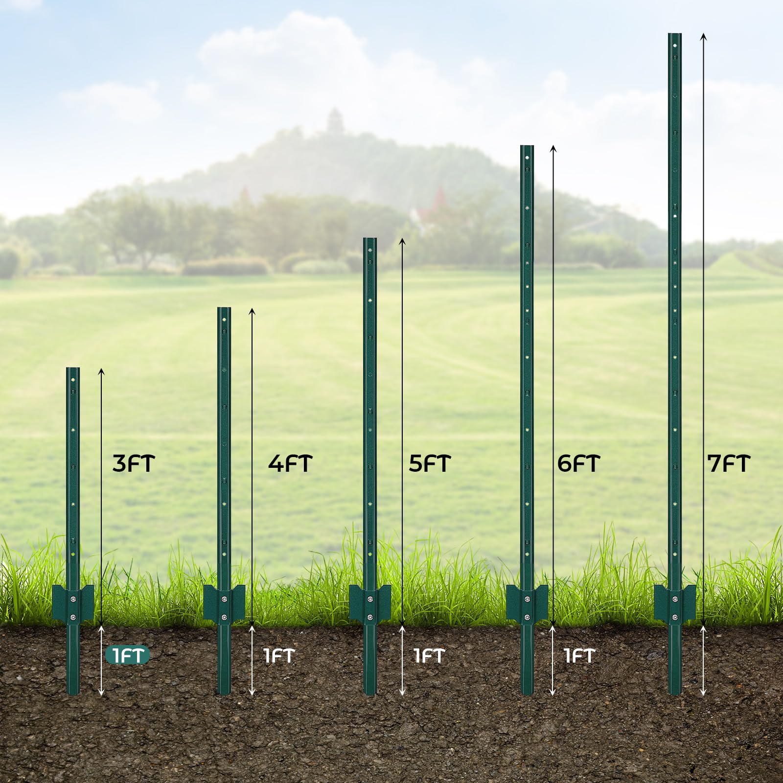 GARVEE 3FT Heavy Duty Metal U Post Fence Stakes - 12 Pack Rust Resistant Garden & Yard Posts for Fences, Plants & Signs - Easy Hammer Installation - Perfect for Garden Fencing, Vine Support, and Signage Installation