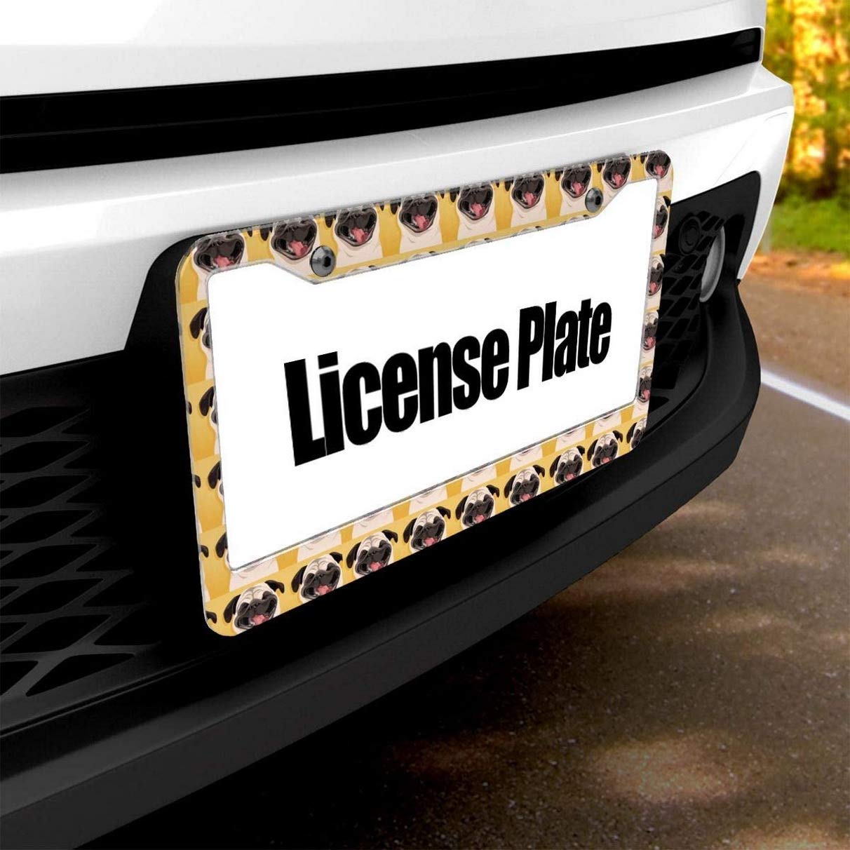 MJSTAR Funny Pug Smile Custom Aluminum License Plate Frame - Durable Car Accessory for Personalization & Humor (Fits All US States) - Perfect for Car Enthusiasts, Pet Lovers & Gift Giving