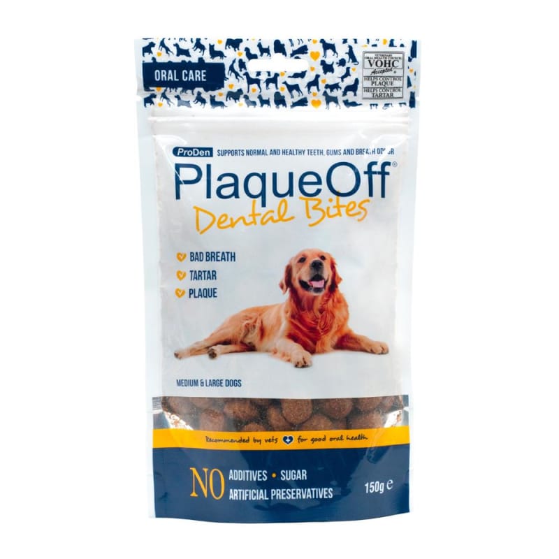 ProDen PlaqueOff Dental Bites for Medium & Large Dogs - 150g Dental Chews for Tartar Control & Fresh Breath - Perfect for Daily Oral Care & Teeth Cleaning at Home