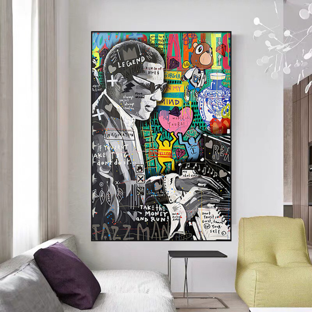 Banksy Ray Charles Robinson American Singer Canvas Wall Art - Vintage Music Decor for Living Room, Bedroom & Office