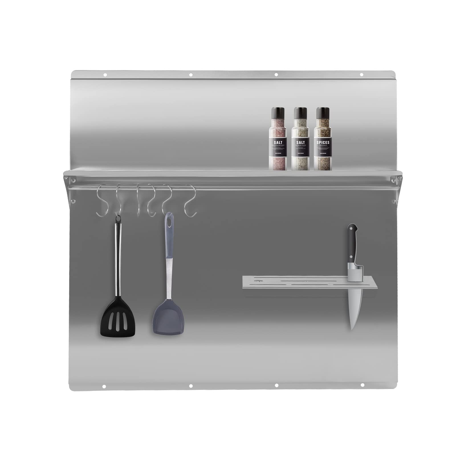Stainless Steel Range Backsplash with Shelf & Hanging Rack - 30x30.7 Inch Kitchen Backsplash Splash Plate for Range Hood Wall Protection - Perfect for Modern Kitchens, Cooking Areas & Home Renovations