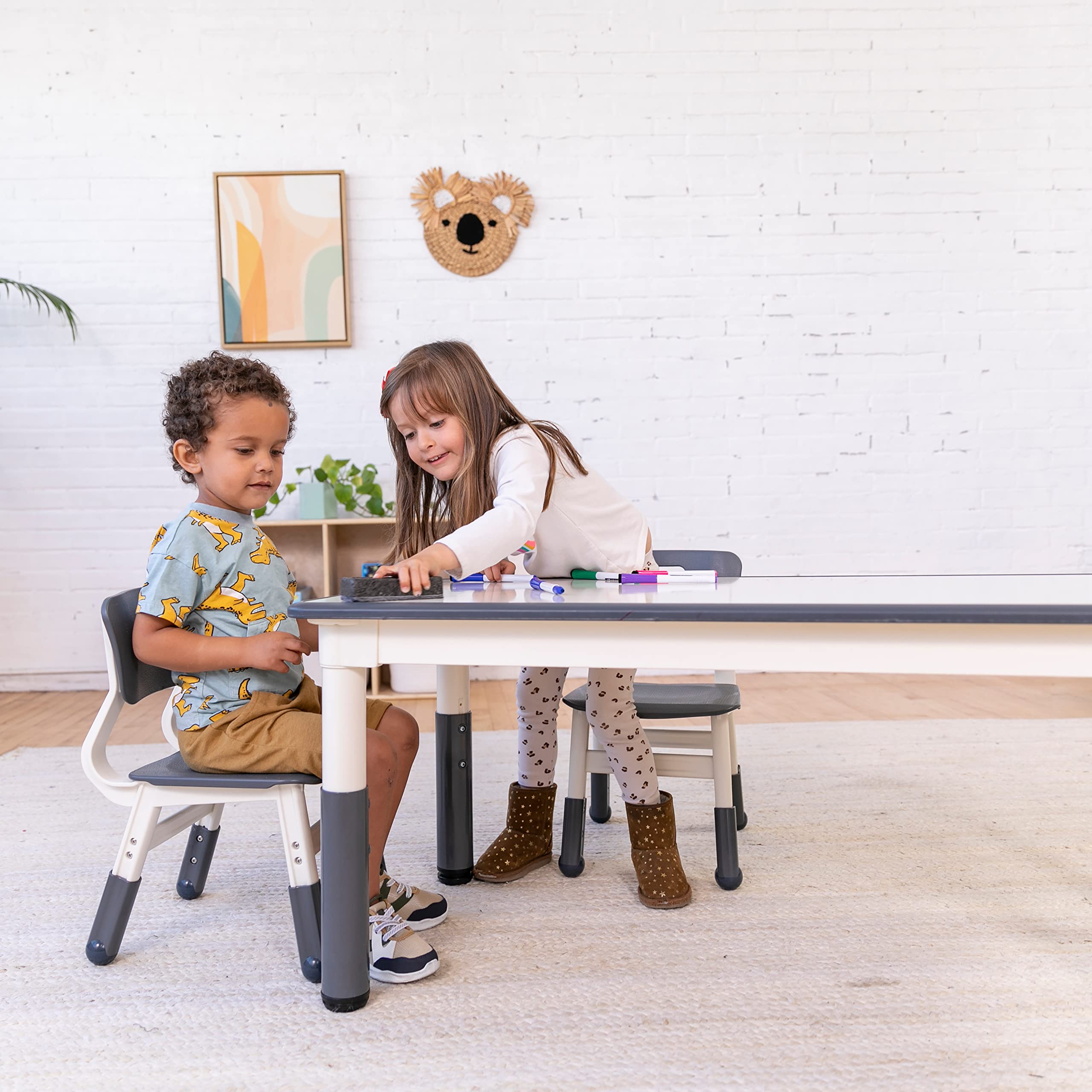 ECR4Kids Adjustable Dry-Erase Activity Table with 2 Chairs - Kids Study & Play Furniture Set for Classroom & Home Learning - Grey