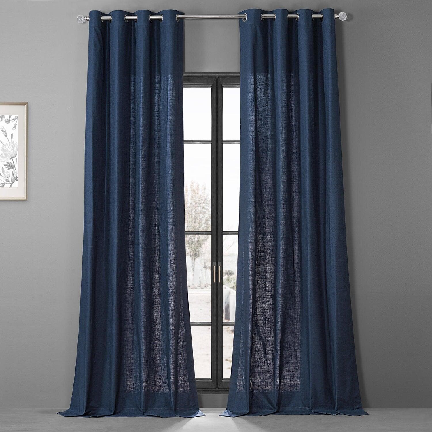Noble Navy Grommet Dune Textured Cotton Curtains - Set of 2 Panels (84x63 Inch) for Living Room, Bedroom & Home Decor | Blackout Window Treatments