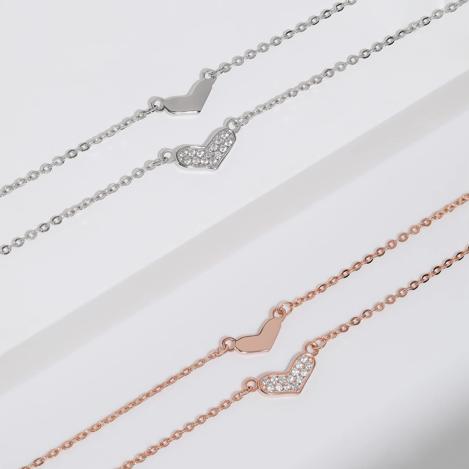 Meissa Double Layered 925 Sterling Silver Heart Pendant Necklace for Women - Rose Gold Plated Stackable Layering Necklace Jewelry Gift for Mom, Wife, Girlfriend | Valentine's Day, Mother's Day, Anniversary Gift Idea | Perfect for Everyday Wear, Date Night & Special Occasions