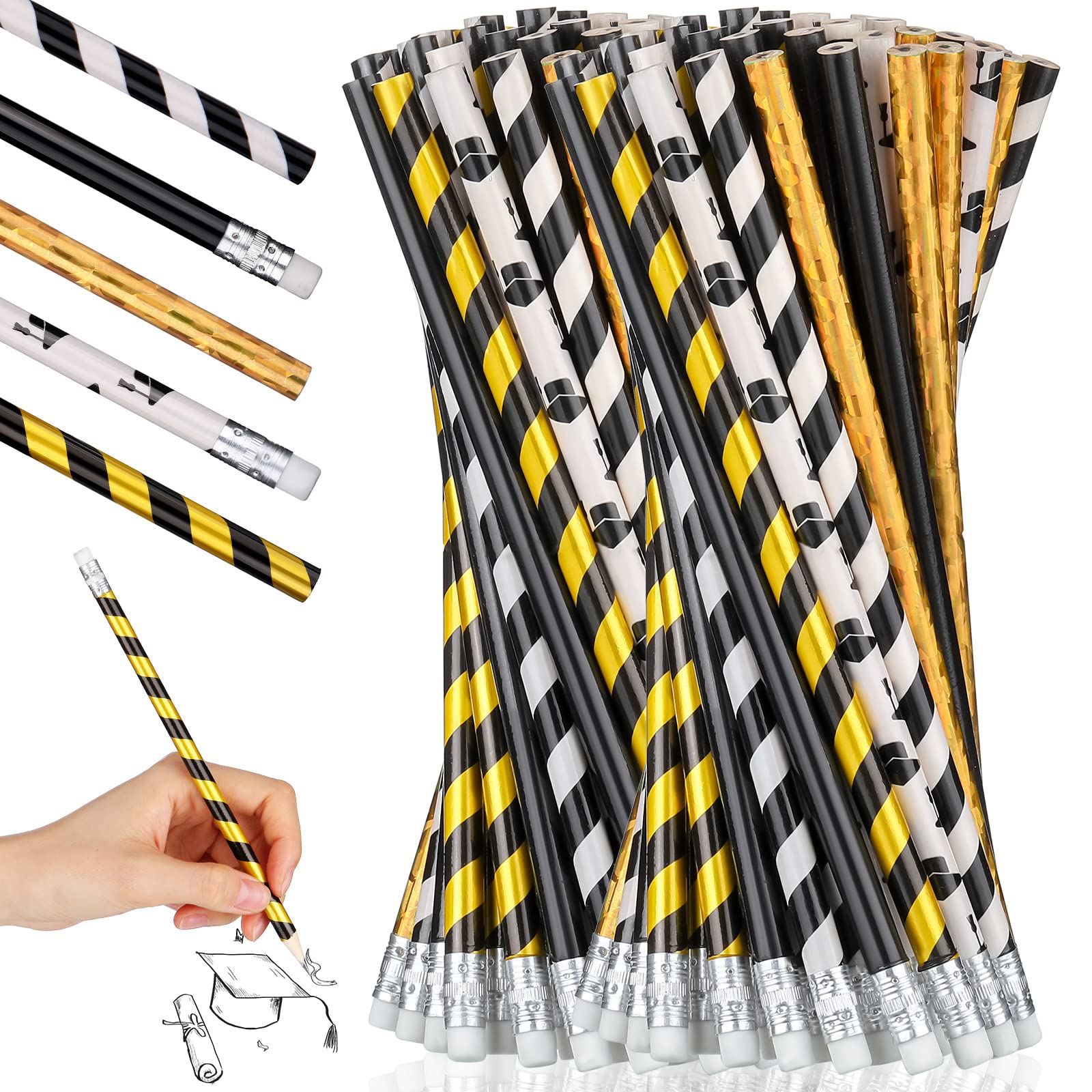 2022 Graduation Pencils Set - 50 Pack Assorted Novelty Pencils with Eraser & Graduation Hat Design - Perfect for School Year End Gifts, Birthday Party Favors, Classroom Rewards & Office Supplies (5 Styles) - Great for Graduation Ceremonies, Back to School & Teacher Appreciation Gifts