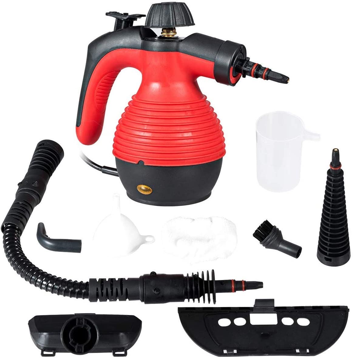 Mayjooy 1050W Handheld Pressurized Steam Cleaner with 9 Accessories - Multifunctional Steamer for Dirt, Stains & Grease Removal - Perfect for Home, Kitchen, Bedroom & Car Detailing (Red)