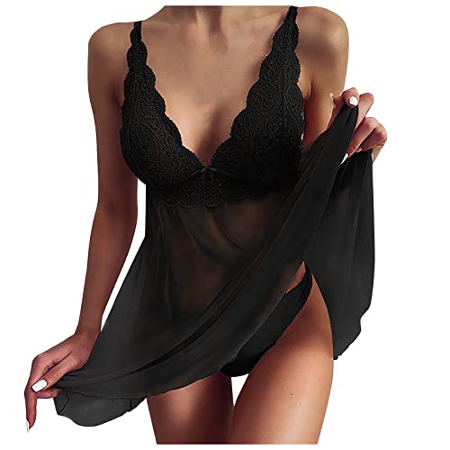 Sexy Lace Sheer Nightgown for Women - Satin Slip Nightdress & Lingerie Set in Solid Colors (S-XXXL) | Perfect for Romantic Nights, Honeymoon & Boudoir Photography