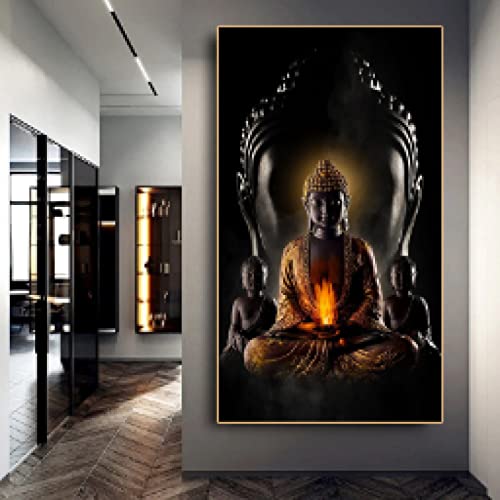 Golden Buddha Statue Canvas Painting - Buddhism Wall Art Decor Poster Print for Living Room, Bedroom, Meditation Space - Frameless 60x180cm - Spiritual Home Decor & Gift for Yoga Practitioners