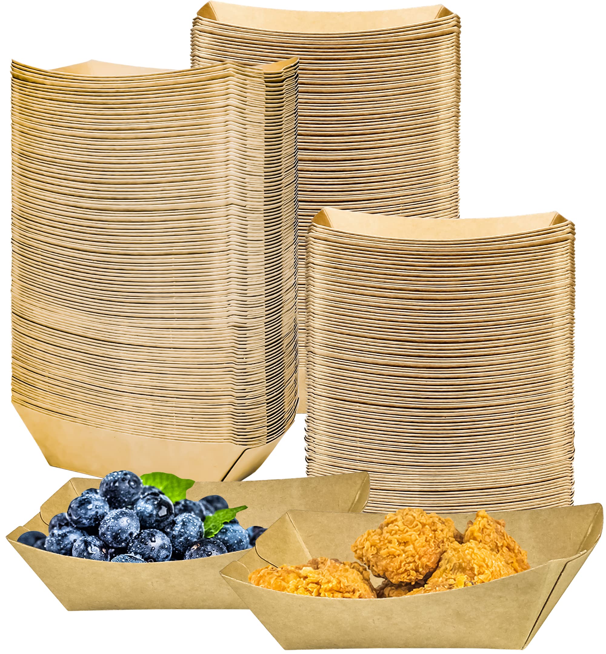 MotBach 180 Pack 1/2 lb Disposable Kraft Food Paper Trays - Small Eco-Friendly Paper Takeout Containers, Mini Serving Boats for Party Snacks, French Fries, Nachos, Tacos & BBQ - Perfect for Catering, Picnics & Food Trucks (Brown)