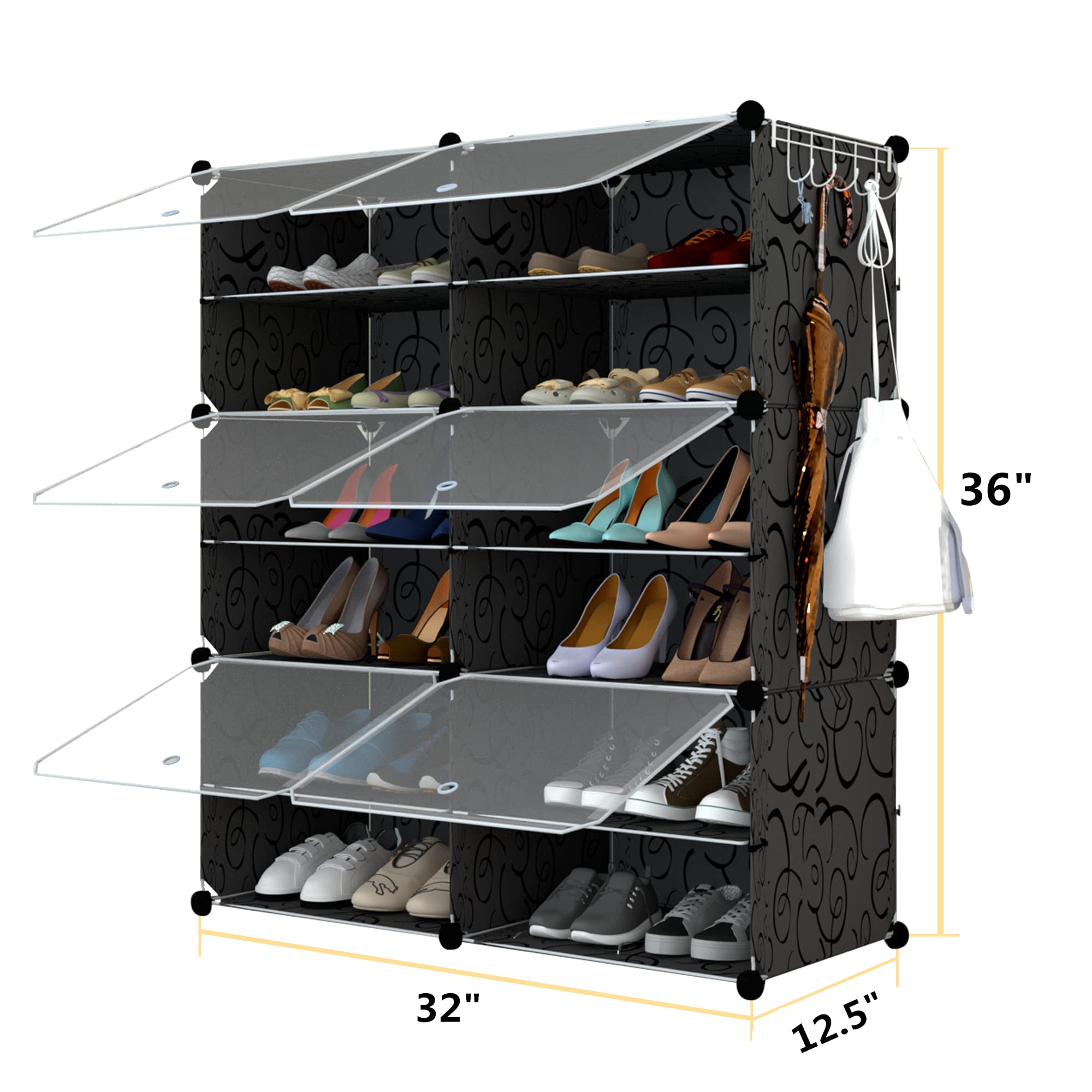 24 Pair Shoe Rack Organizer with Doors - Expandable Plastic Shoe Storage Cabinet for Closet, Heels, Boots & Slippers - 6 Tier Shoe Shelf for Bedroom, Entryway & Mudroom Organization