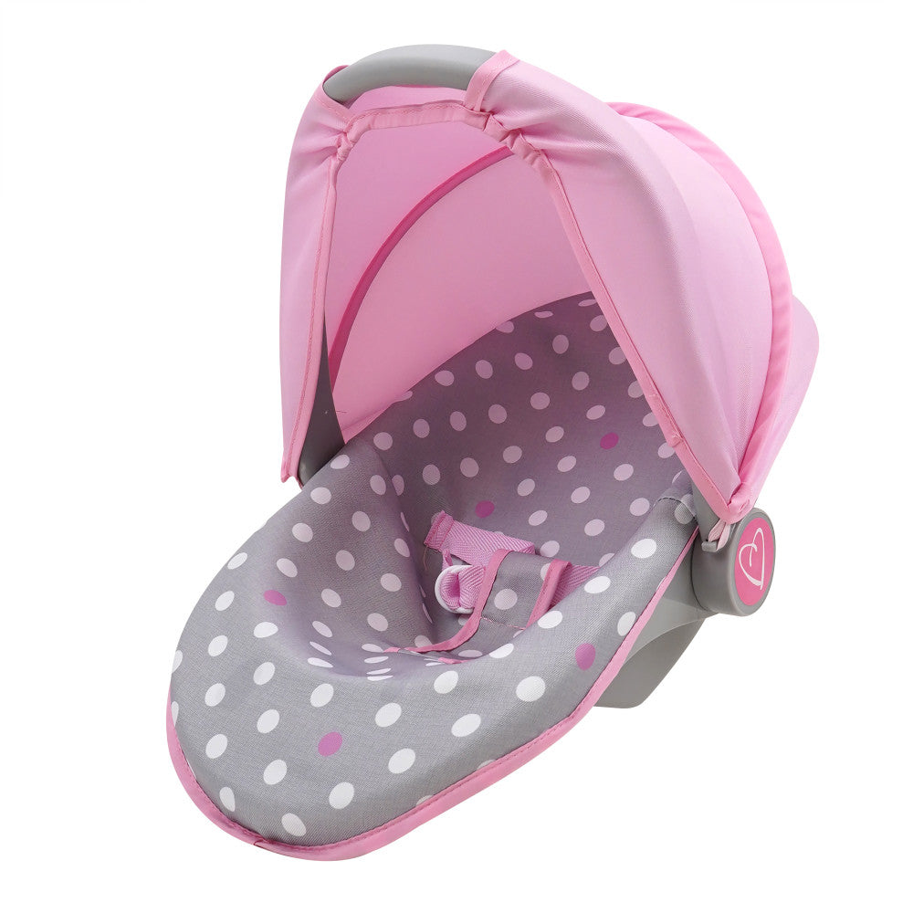 509 Crew Cotton Candy Pink 3-in-1 Convertible Doll Car Seat - Pink, Grey & Polka Dot Design | Perfect for Toddler Role Play, Pretend Driving & Nursery Decor