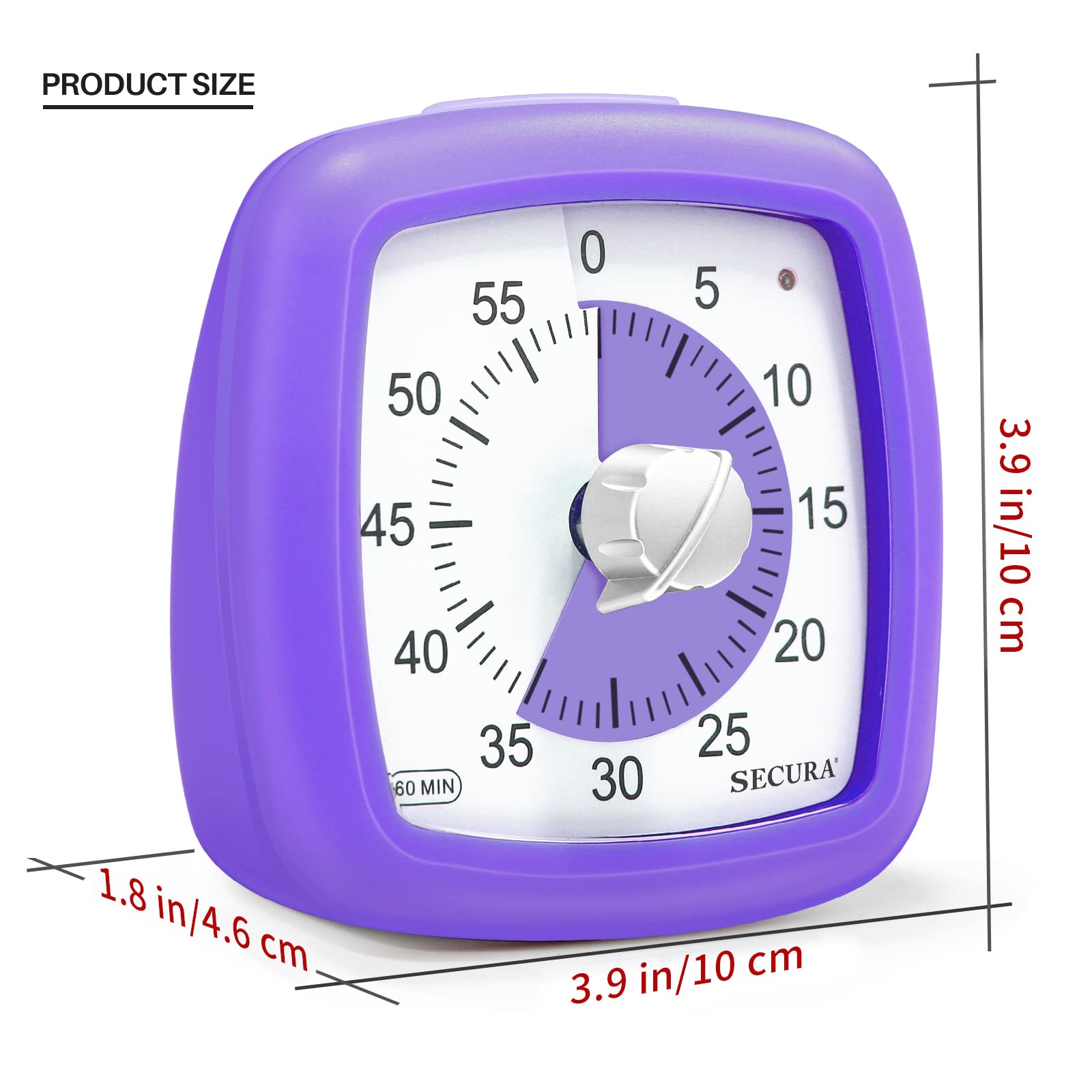Secura 60-Minute Visual Timer - Silent Countdown Clock for Kids & Adults | Purple Time Management Tool for Studying, Teaching & Productivity