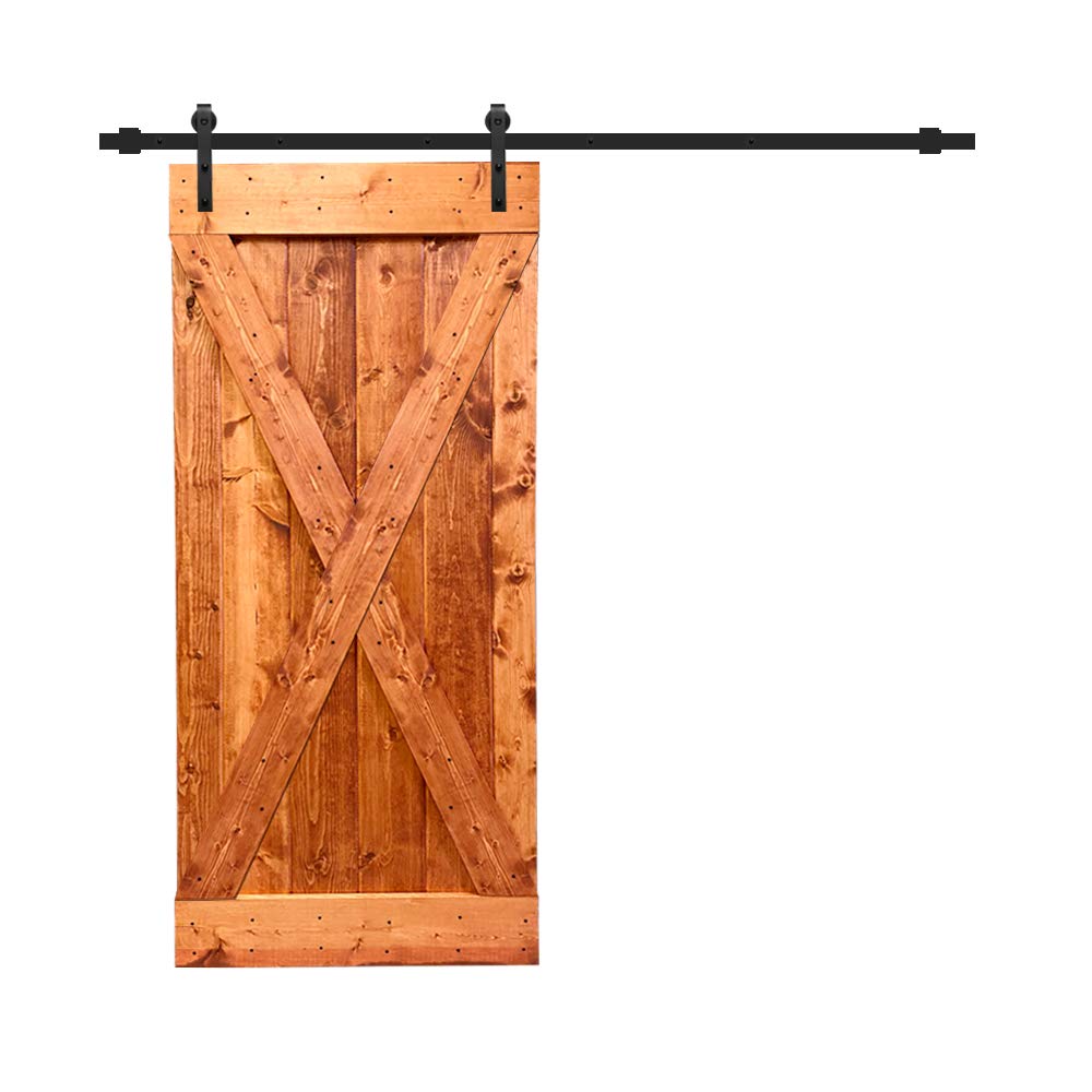 TMS X Series Stained Solid Knotty Pine Wood Interior Sliding Barn Door with Hardware Kit - Red Walnut Finish | Rustic Home Decor for Bedroom, Living Room & Farmhouse Style
