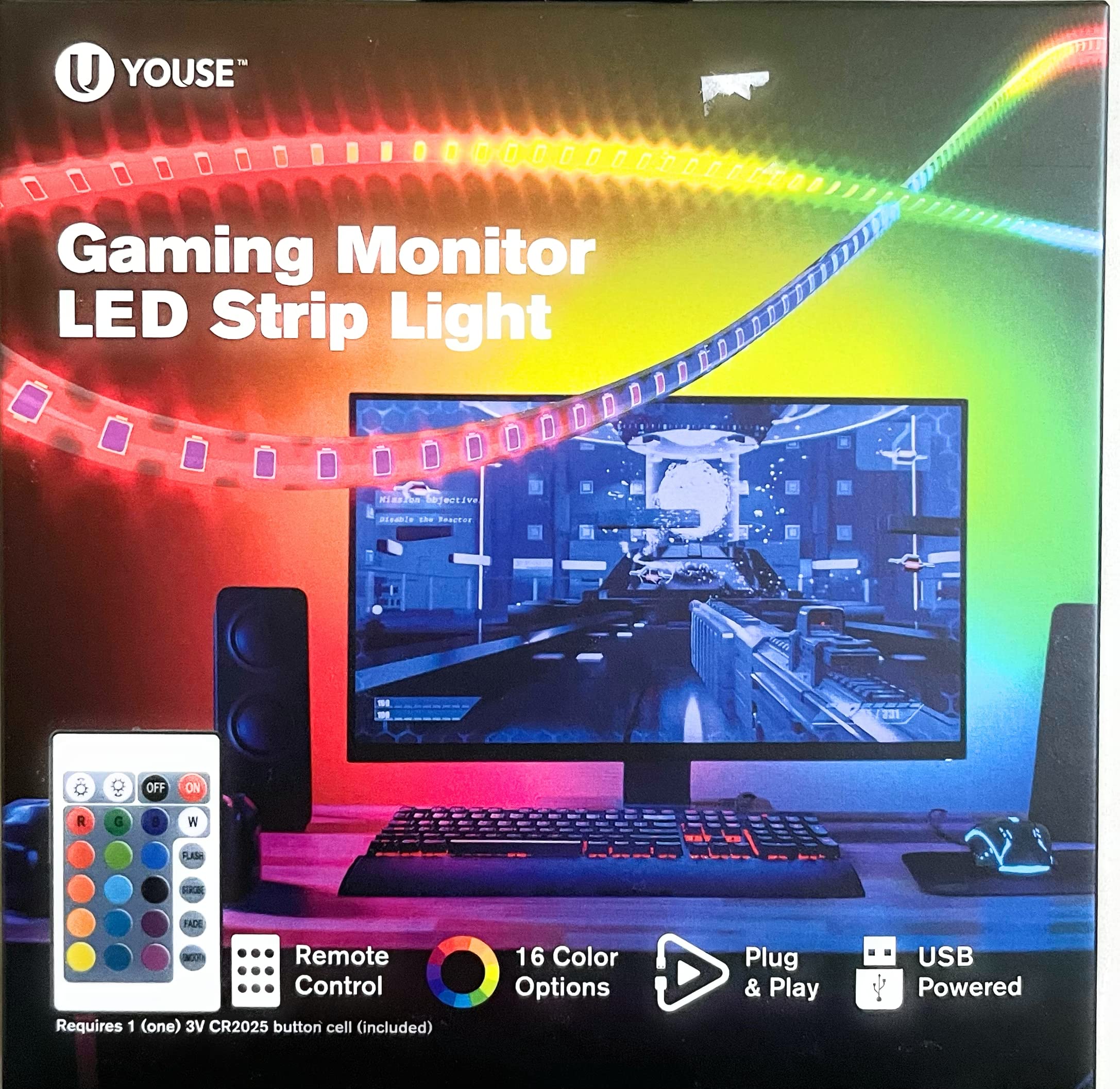 YOUSE RGB LED Gaming Monitor Backlight Strip - USB Powered, 16 Color Options for PC, TV, and Gaming Setup - Enhance Your Gaming Experience with Ambient Lighting