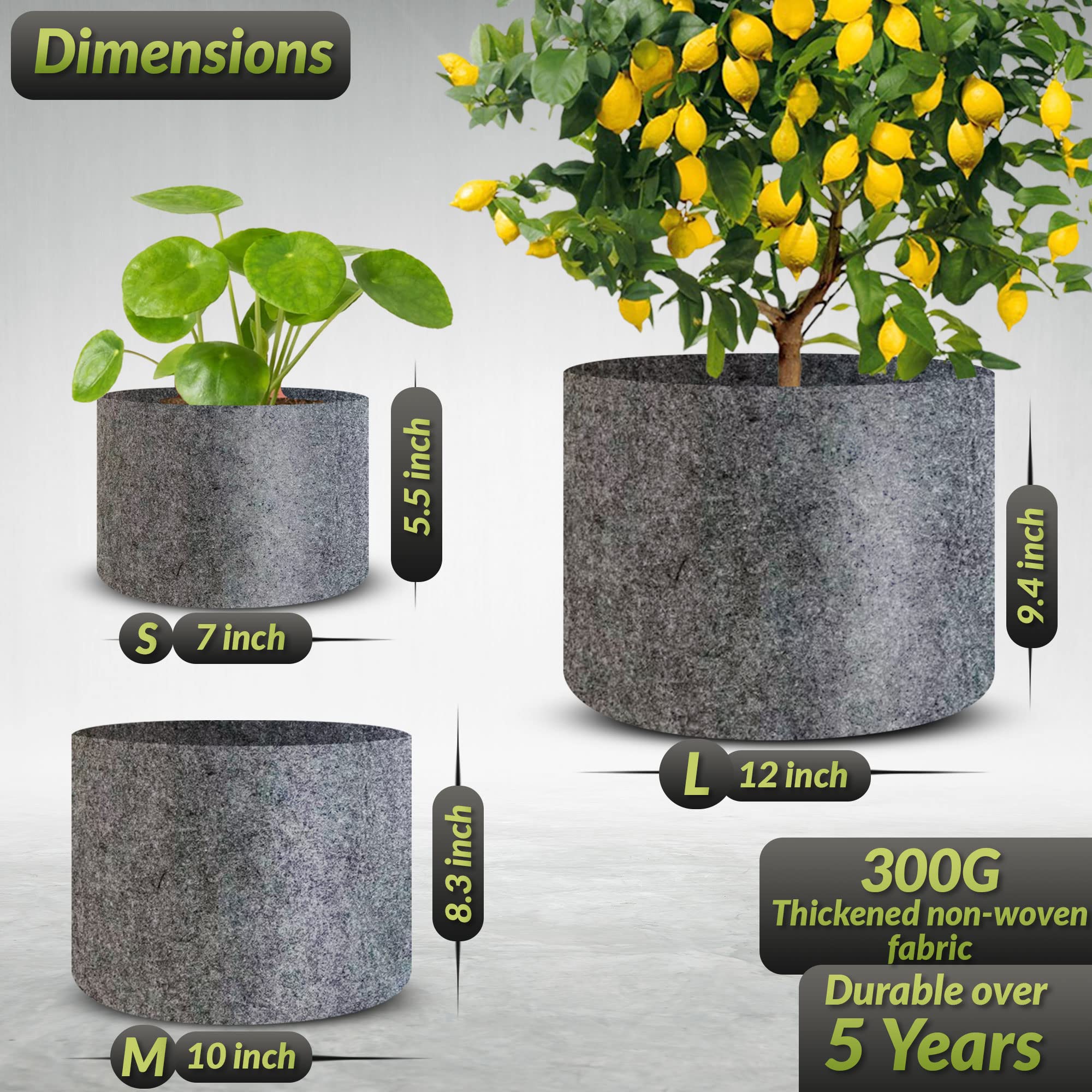 **Heavy Duty 3 Gallon Grow Bags for Plants - 5 Pack Non-Woven Fabric Pots with Breathable Design - Ideal for Indoor Plants, Vegetables, Herbs - Speckled Grey - Perfect for Home Gardening, Balcony & Urban Farming**
