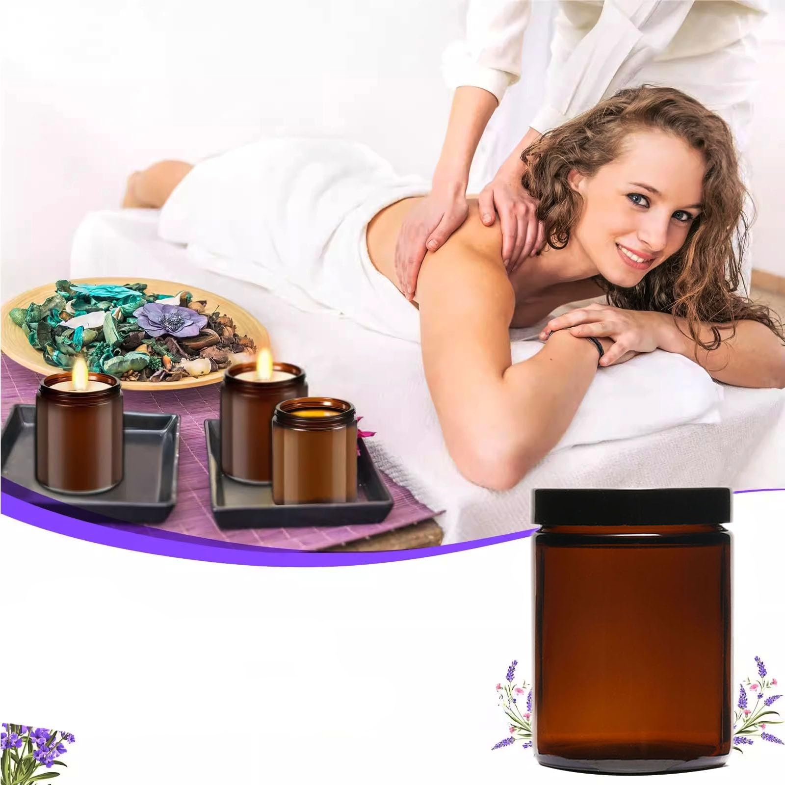 8oz 2-Pack Amber Glass Candle Jars with Black Lids - Thick Round Empty Containers for DIY Candles, Travel Toiletries, Spices, Candy & Powder Storage - Perfect for Home, Kitchen & Crafting Projects