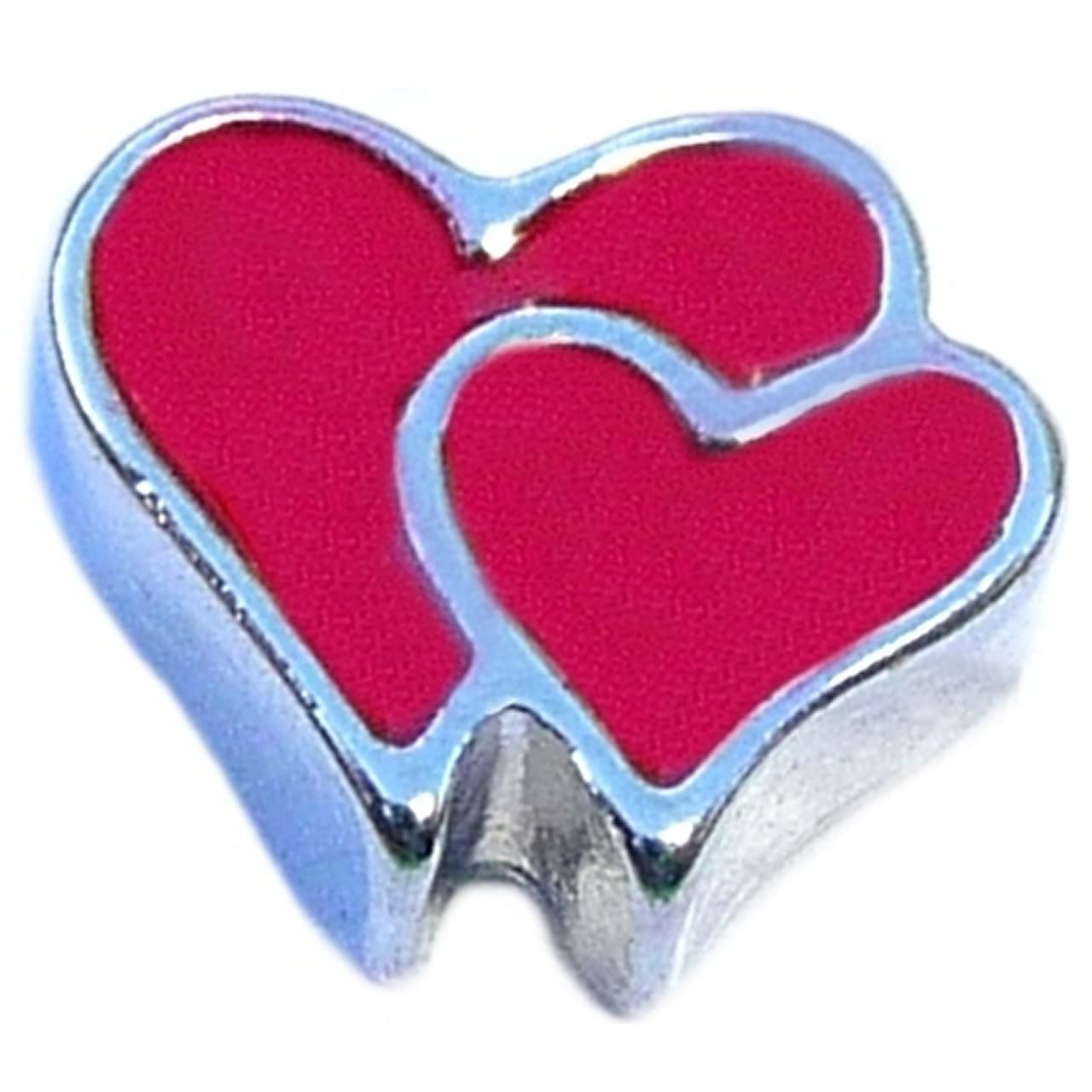 Double Red Hearts Floating Locket Charms - Romantic Jewelry for Couples, Best Gift for Valentine's Day, Anniversary & Wedding - Perfect for Necklaces, Bracelets & Keepsake Jewelry