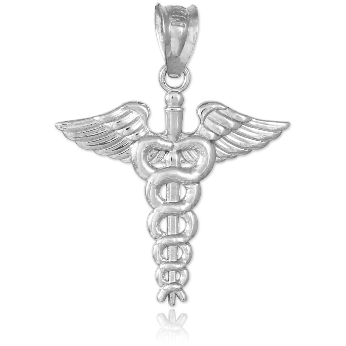 14K White Gold Caduceus Pendant Necklace - 22