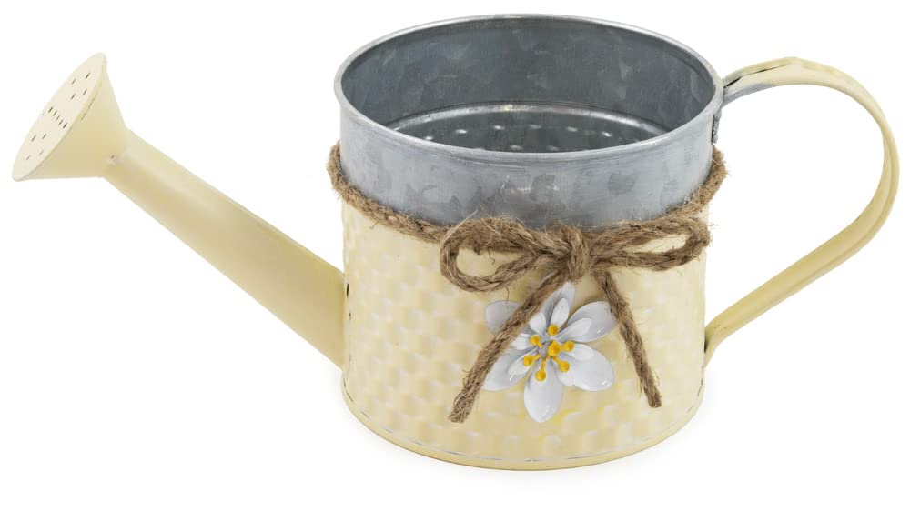 Boston International Metal Watering Can for Indoor & Outdoor Plants - 10 x 4.5 Inch Yellow Garden Planter - Perfect for Flowers, Herbs & Small Houseplants