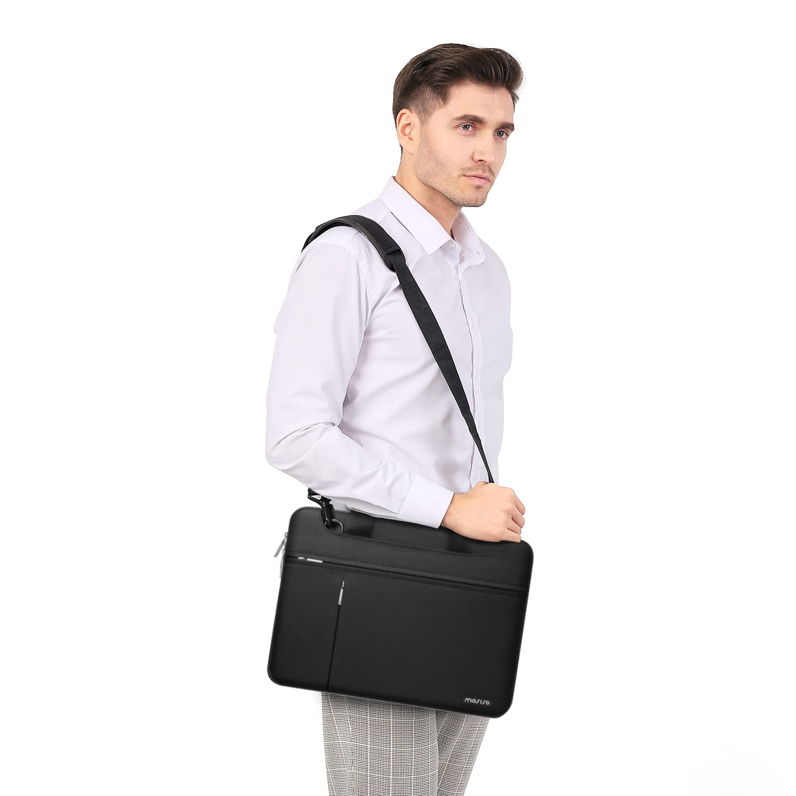 MOSISO 360 Protective Laptop Shoulder Bag for MacBook Air 13/Pro 13-14 inch - Waterproof Travel Computer Case with Front Pockets & Adjustable Strap - Perfect for Work, School & Business Trips (Black)