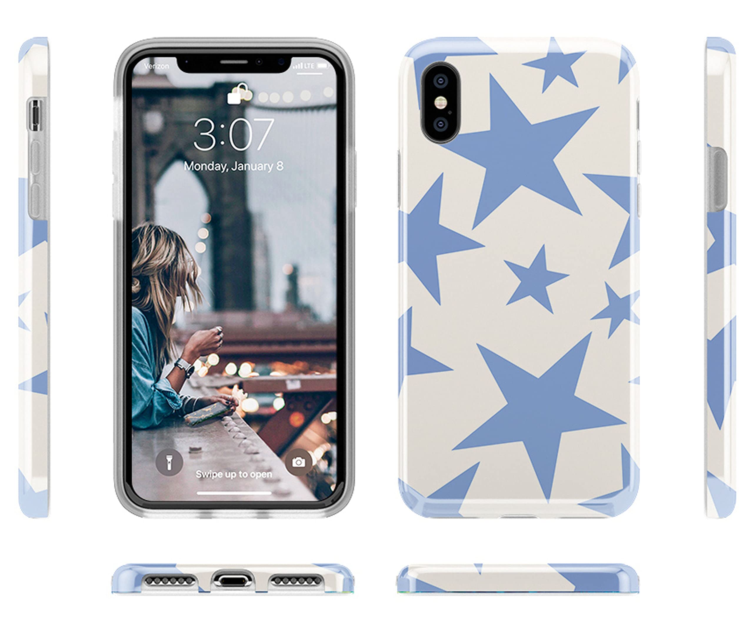Casely iPhone X/XS Case - Stars Align Design | Blue & White Star Pattern Protective Cover | Slim Fit Shockproof Phone Case for Everyday Use & Travel
