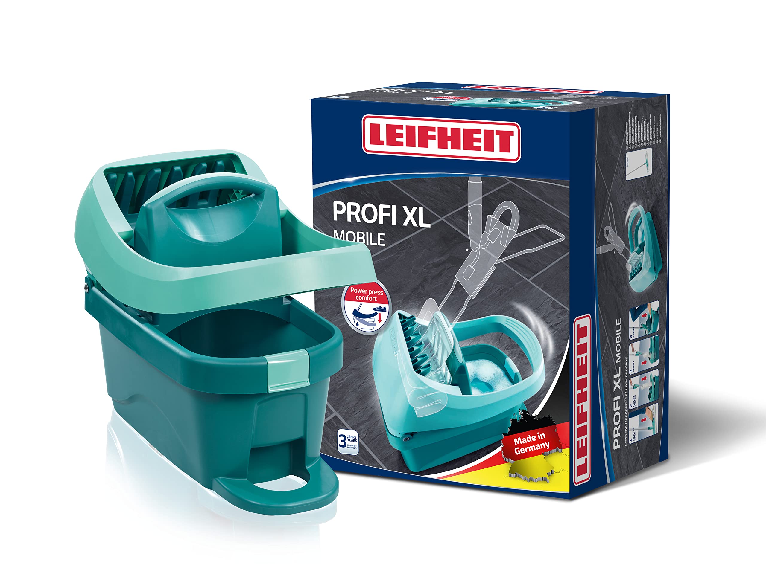 Leifheit Professional Evo Mop Press with Integrated Wheels - Heavy Duty Floor Cleaning for Kitchen, Bathroom & Hardwood Floors