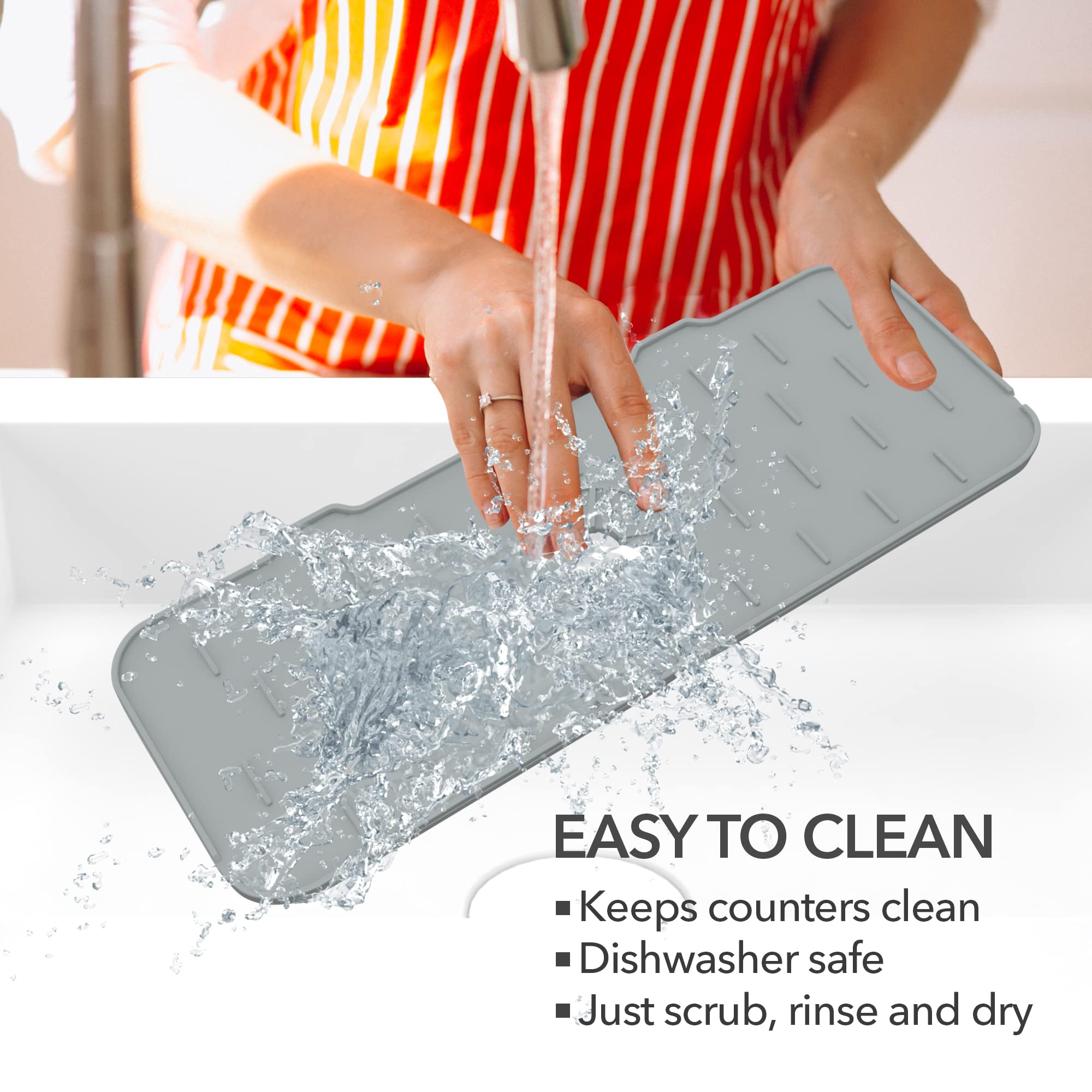 Non-Slip Silicone Faucet Mat - Drip Catcher & Splash Guard for Kitchen & Bathroom Sink - Foldable, Gray - Perfect for Preventing Water Spills & Protecting Countertops