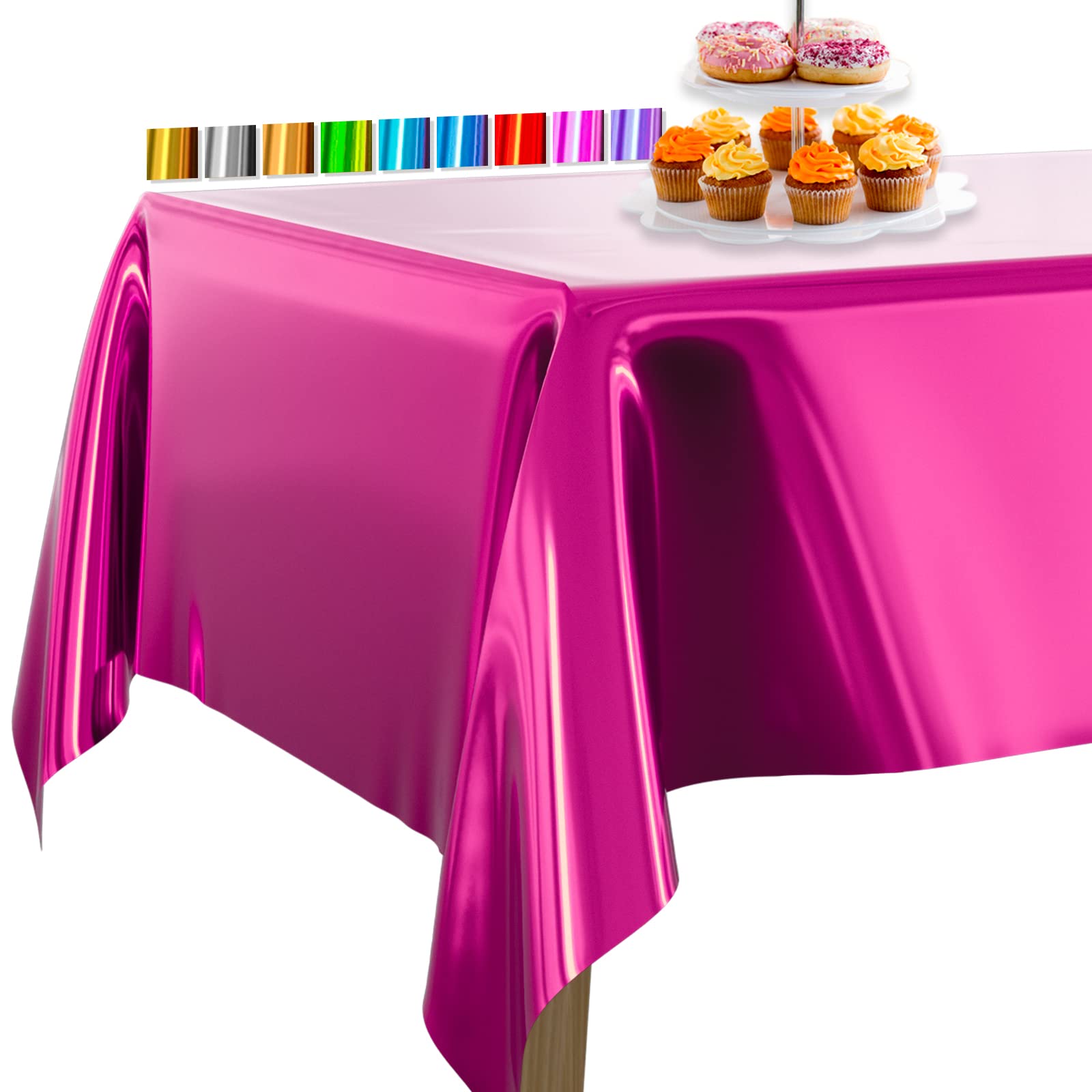 PartyWoo Premium Magmetallic Foil Tablecloth - 54 x 108 Inch Rectangle Waterproof Table Cover for 6-8 Foot Tables | Elegant Metallic Finish for Weddings, Birthdays, Parties & Special Events | Durable & Easy-Clean Dining Table Decor (1 Pack)
