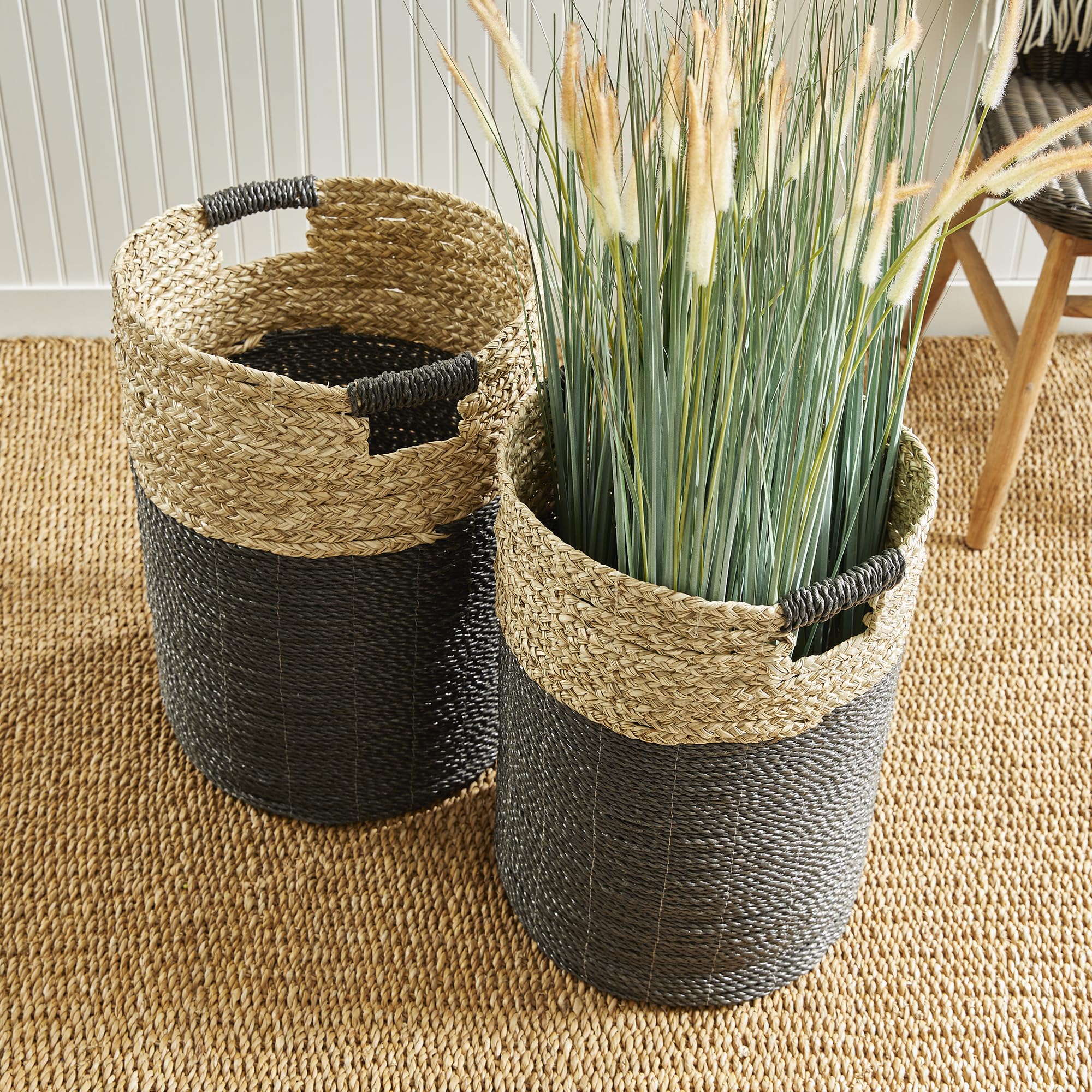 Napa Madura Hamper Baskets Set of 2 - Black/Natural for Home Storage