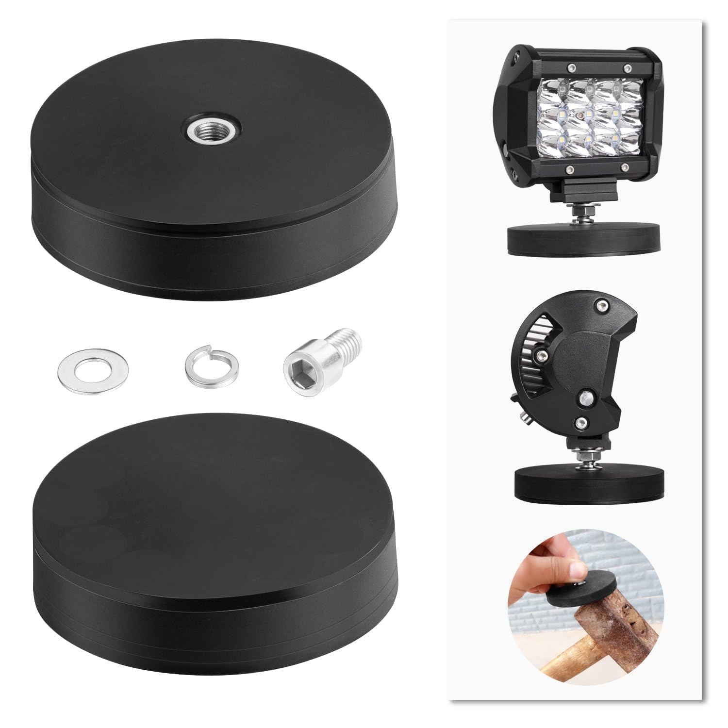 2pcs Magnetic Base Mounting Brackets - Powerful Suction Holder for LED Light Bars, Pods & Off-Road Driving Lights - Perfect for 4x4 Trucks, ATVs & Off-Road Vehicle Lighting Installation