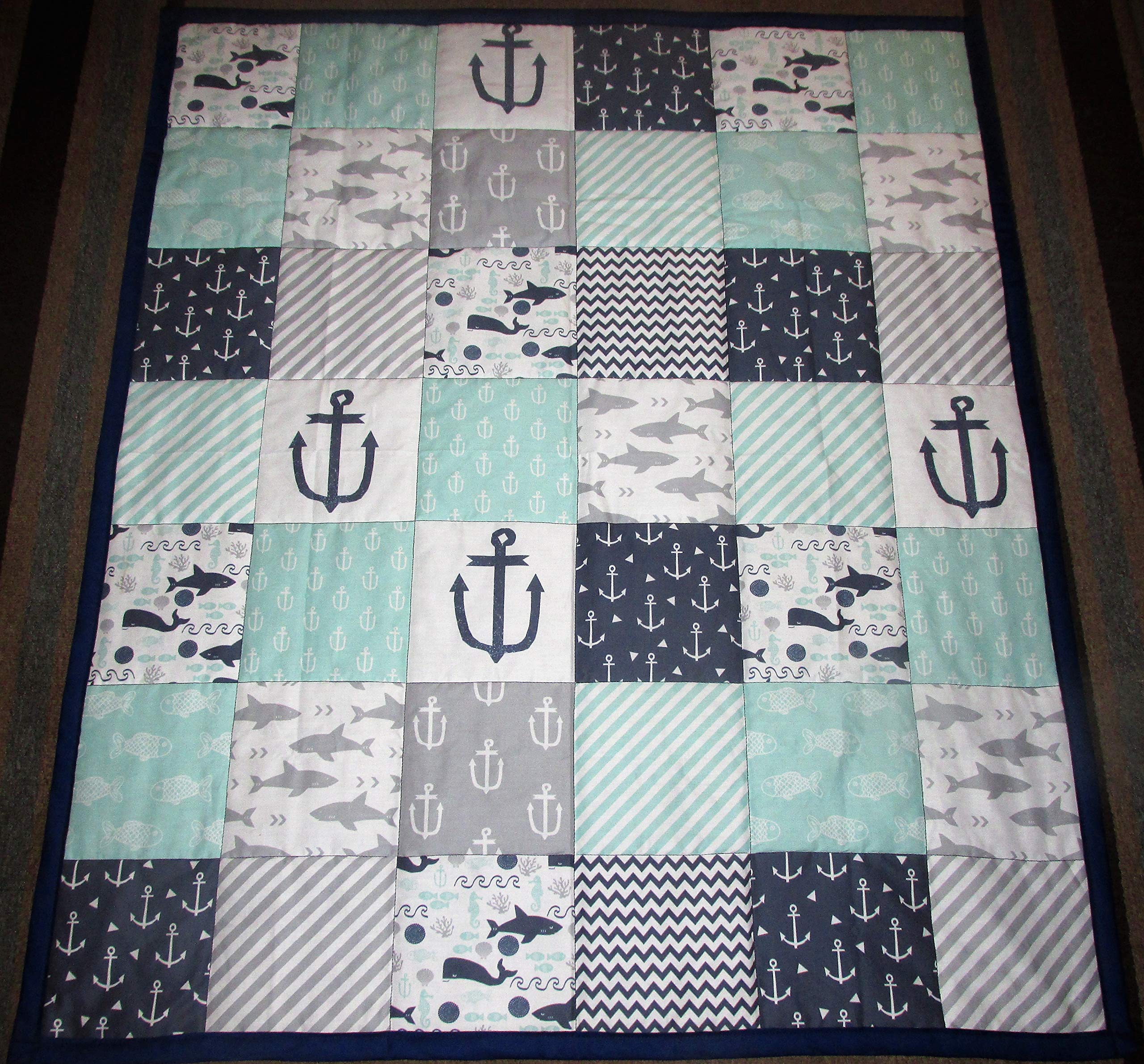 Handmade Nautical Baby Crib Quilt - Personalized Embroidery Option - Perfect for Nursery Decor, Baby Shower Gift & Coastal-Themed Bedding