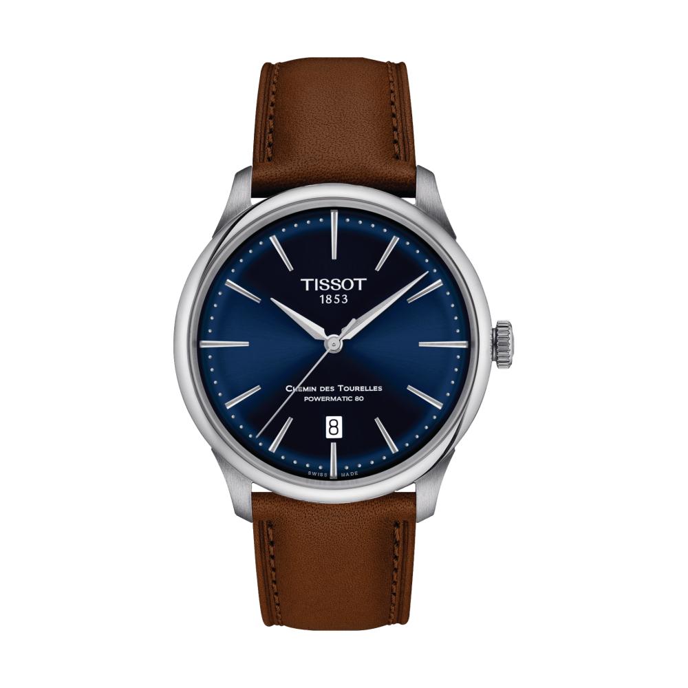 Tissot Chemin Des Tourelles Powermatic 80 Automatic Men's Watch - 39mm Blue Dial with Leather Strap | Luxury Dress Watch for Business, Formal Occasions & Everyday Wear