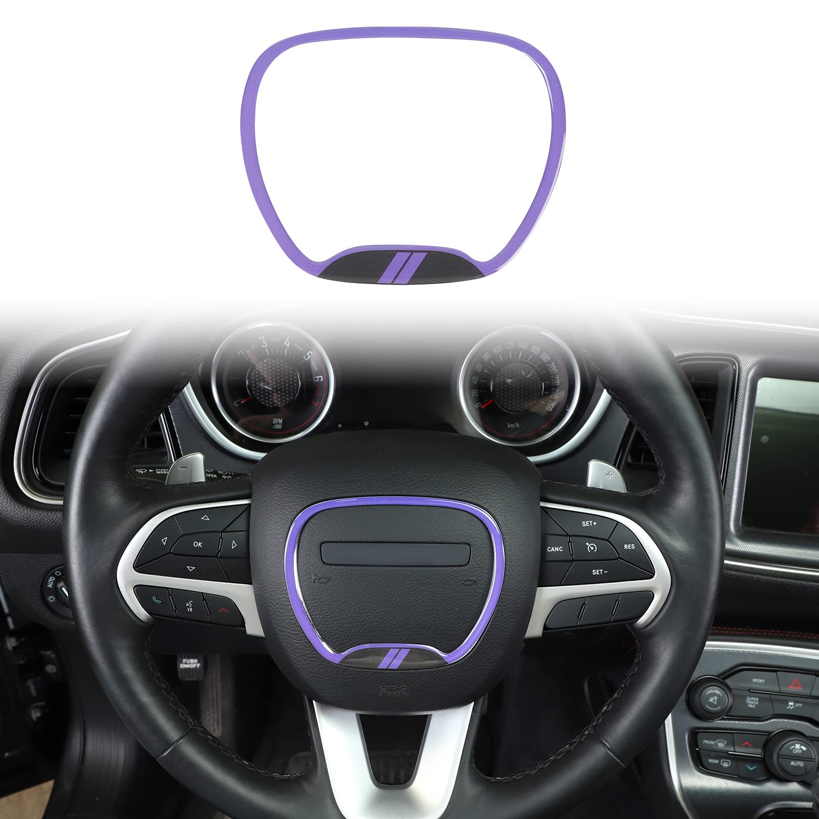 Voodonala Steering Wheel Trim for 2015-2022 Dodge Challenger & Charger, 2014-2022 Jeep Grand Cherokee SRT8 - Purple & Black (1pc) - Upgrade Your Ride with Premium Interior Accessories for Sporty Look & Comfortable Grip