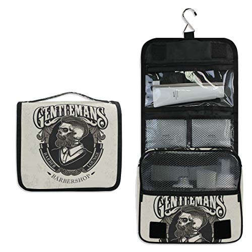 Vintage Skull Barbershop Hanging Travel Toiletry Bag - Waterproof Cosmetic Organizer & Portable Makeup Pouch for Bathroom Essentials | Perfect for Camping, Gym & Business Trips