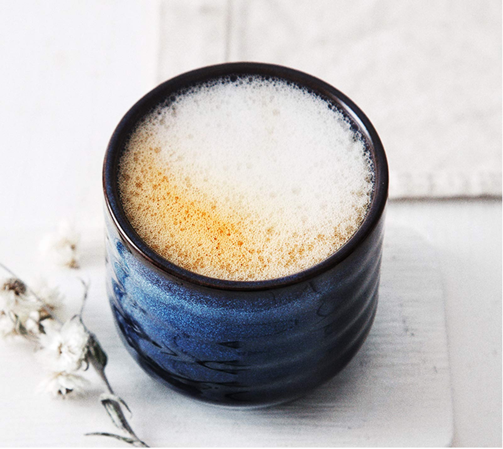 Japanese Style Ceramic Tea Set - 4-Piece Blue Ceramic Tea Cups & Coffee Mugs for Yerba Mate, Matcha, or Herbal Tea - Perfect for Home, Office, or Gift Giving