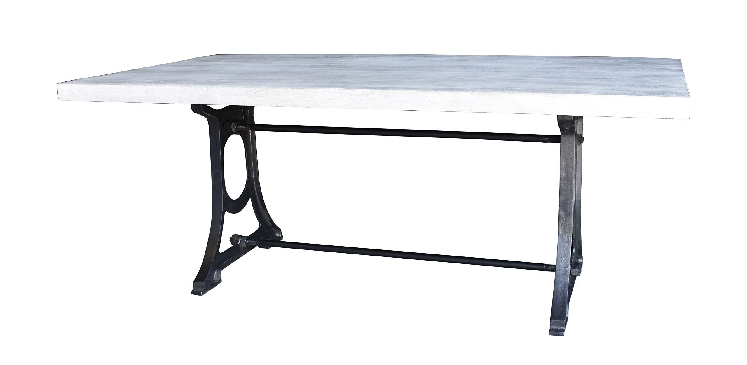 Rustic Grey Wash Mango Wood Dining Table with Iron Base - Farmhouse Style Kitchen Table for Dining Room, Kitchen & Home Decor