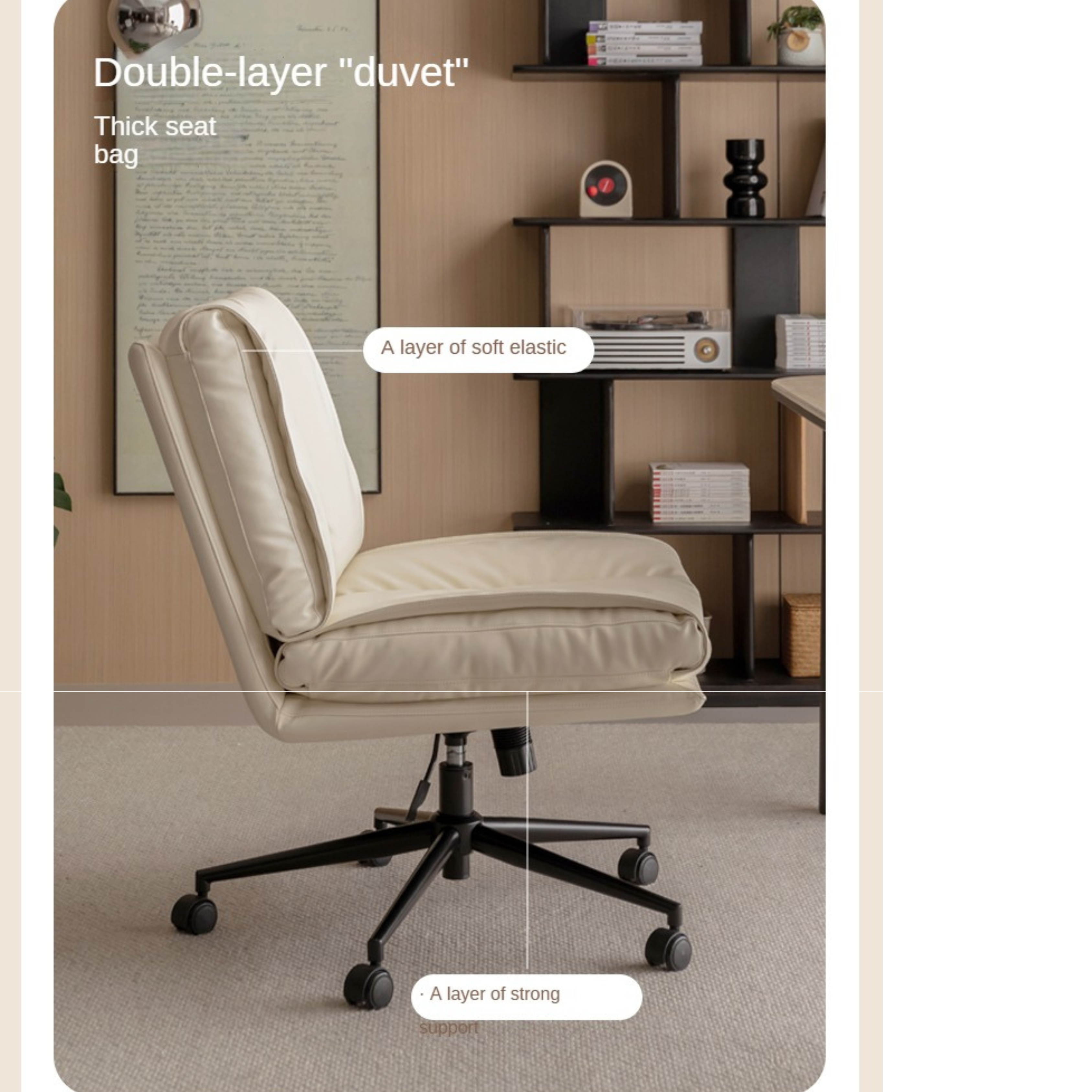Organic Leather Soft Book Rotating Lift Chair Cream Style - Comfortable Recliner for Living Room, Bedroom & Office - Perfect for Reading, Relaxing & Napping
