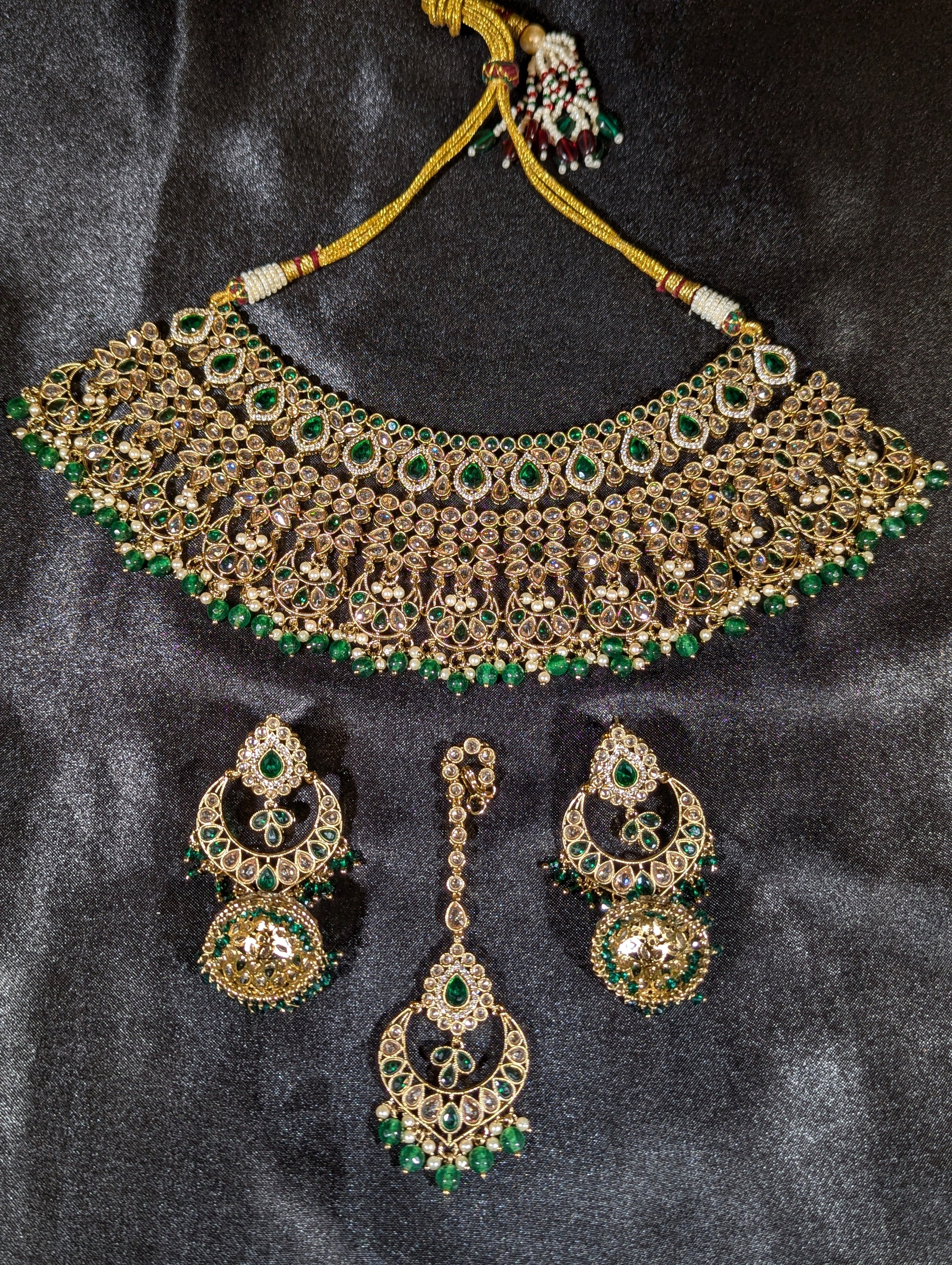 Aria Polki Semi Bridal Jewelry Set - Exquisite Indian Kundan Necklace & Earrings for Weddings, Parties & Special Occasions