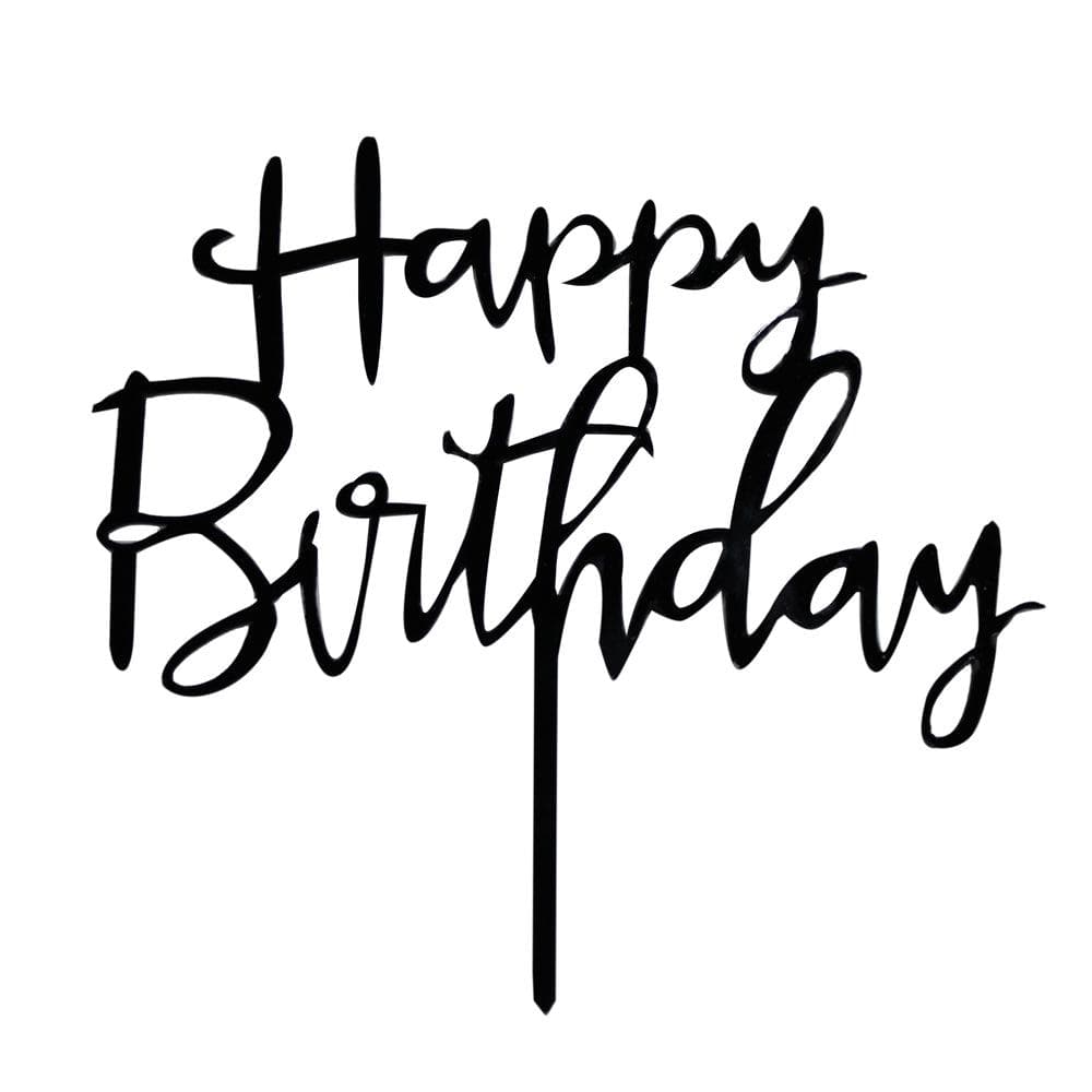 Elegant Black Cursive Happy Birthday Cake Topper - Perfect for Wedding, Anniversary & Birthday Party Decorations