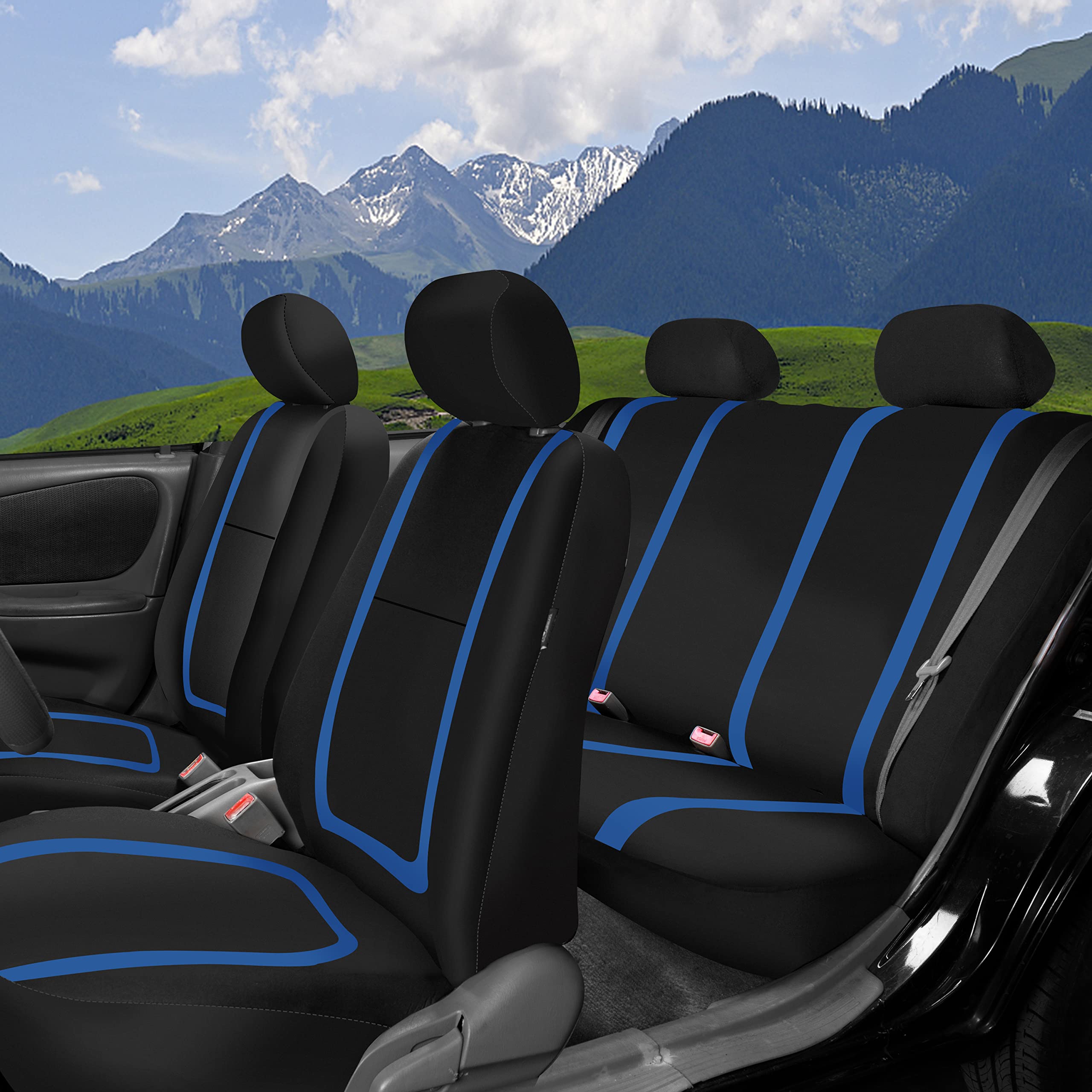 FH Group Universal Fit Car Seat Covers Full Set - Washable Cloth Seat Protectors for SUV, Sedan & Van (Blue) | Perfect for Daily Commute, Road Trips & Protecting Seats from Pets
