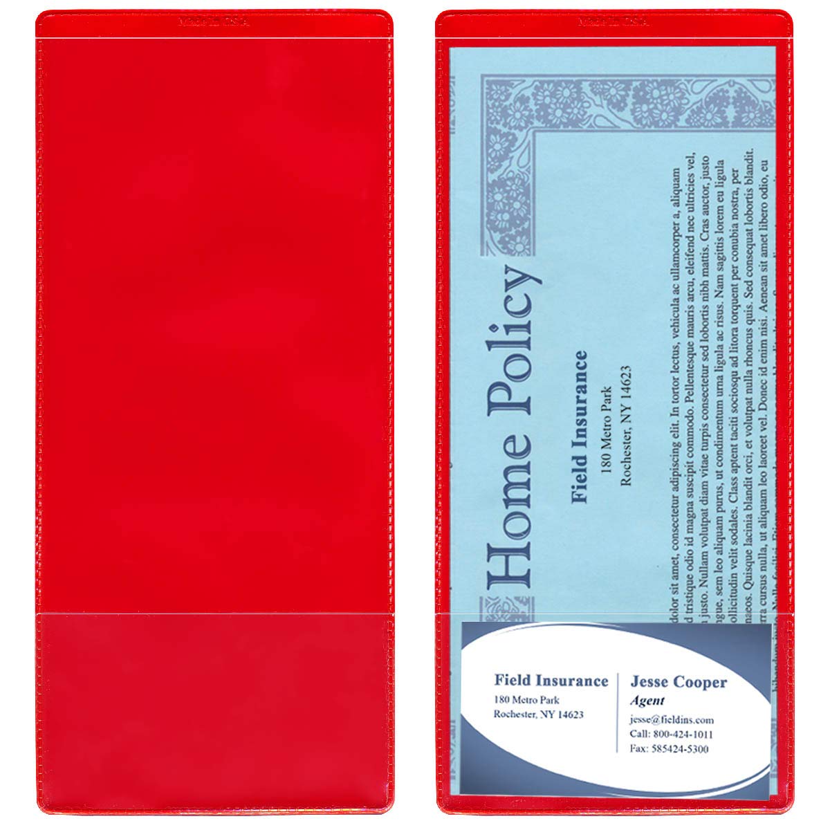 StoreSMART - 100 Pack Red Plastic Policy Holders with Business Card Pocket - Letter Size (8.5