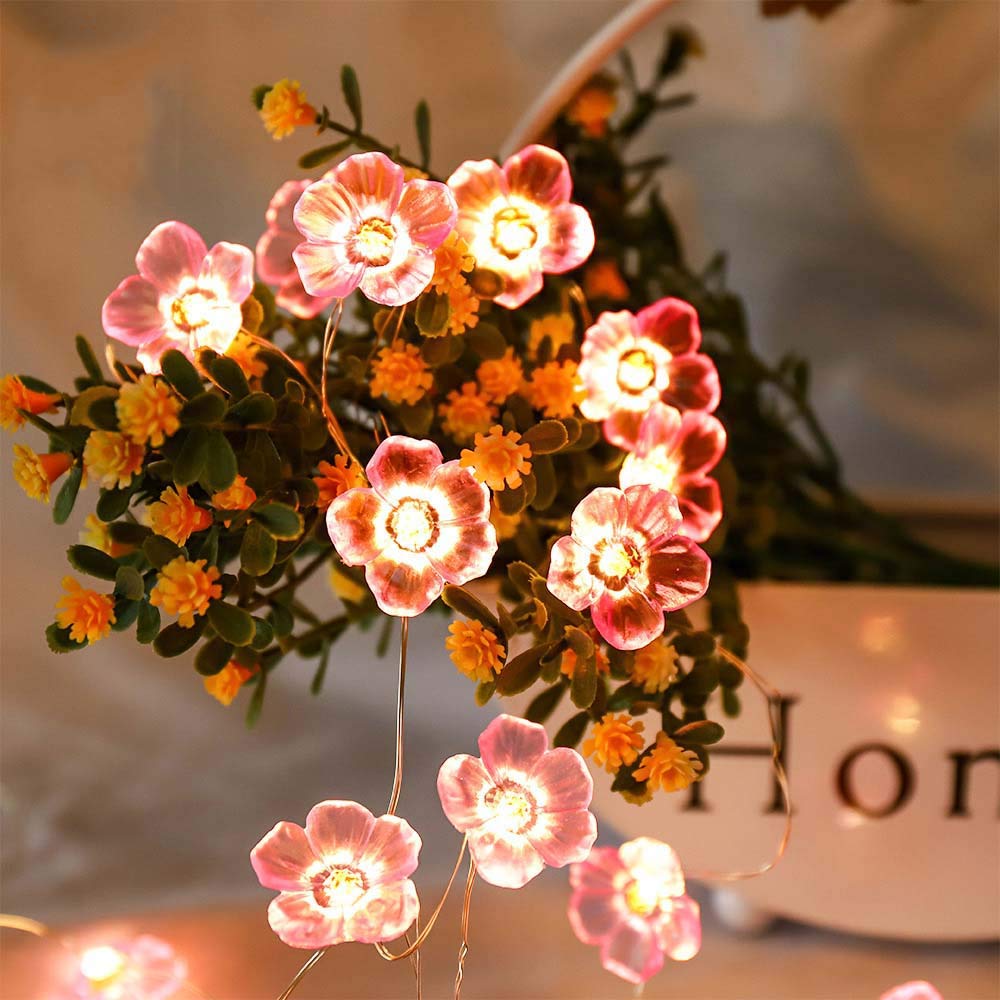 Pink Cherry Blossom LED String Lights - 30 LED Battery Operated Fairy Lights for Wedding, Home, Garden & Party Decorations - Romantic Ambiance Lighting for Bedroom, Patio and Special Events