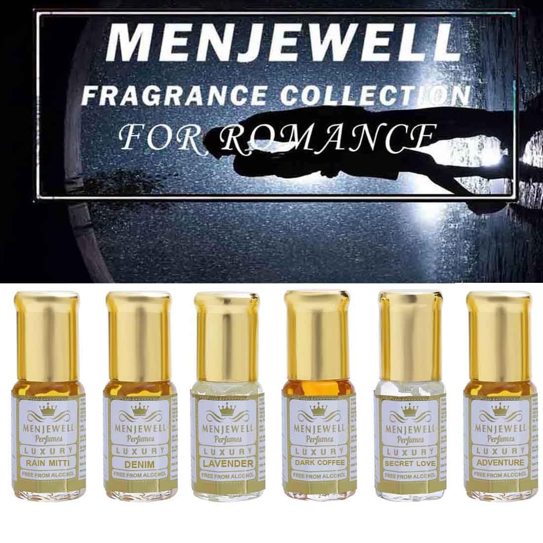 Menjewell 6-Piece Attar Gift Set for Couples - Floral Fragrance Perfume Oils for Men & Women (6 x 3ml) | Romantic Gift Idea for Him & Her | Perfect for Anniversaries, Weddings & Special Occasions